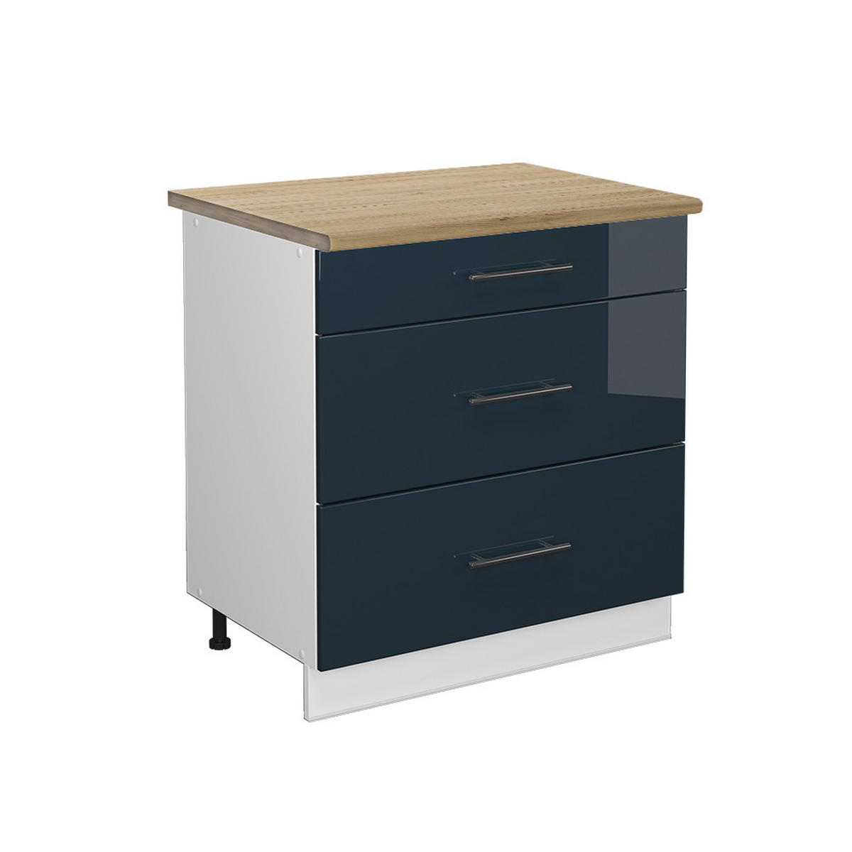 KÜCHENSCHRÄNKE Fame-Line Dunkelblau Hochglanz 80 cm mit 3 Schubladen AP Eiche - Weiß/Dunkelblau, Holzwerkstoff (80/82/60cm) - Vicco