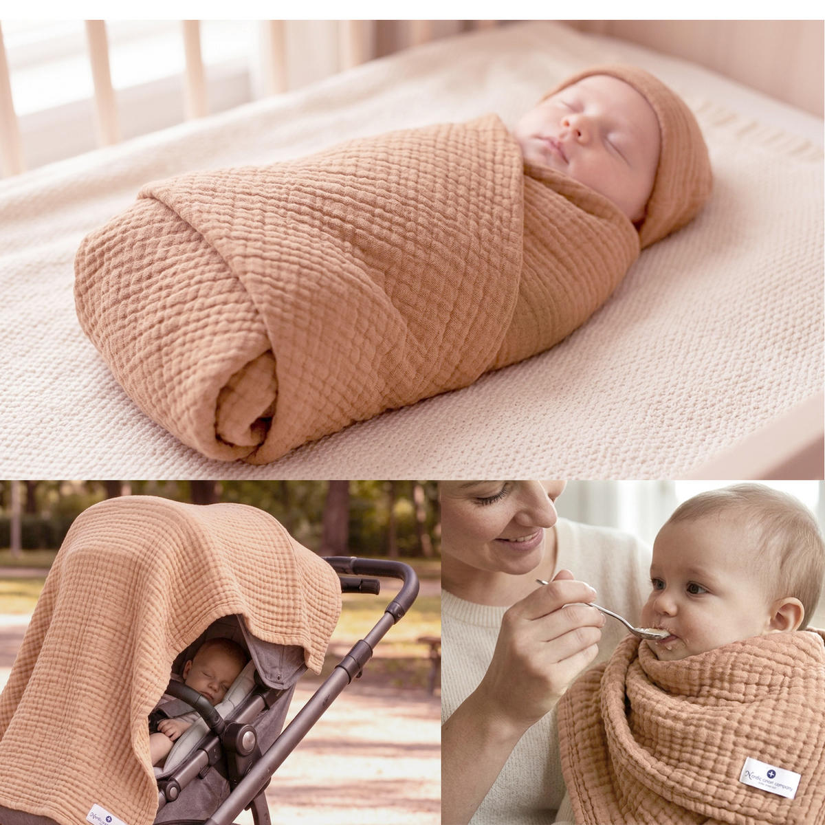 MUSSELINDECKE Babydecke Stilltuch Einschlagdecke Säuglingsdecke Mulltuch ab Geburt - Cappuccino, Textil (80/80cm) - nordic coast company
