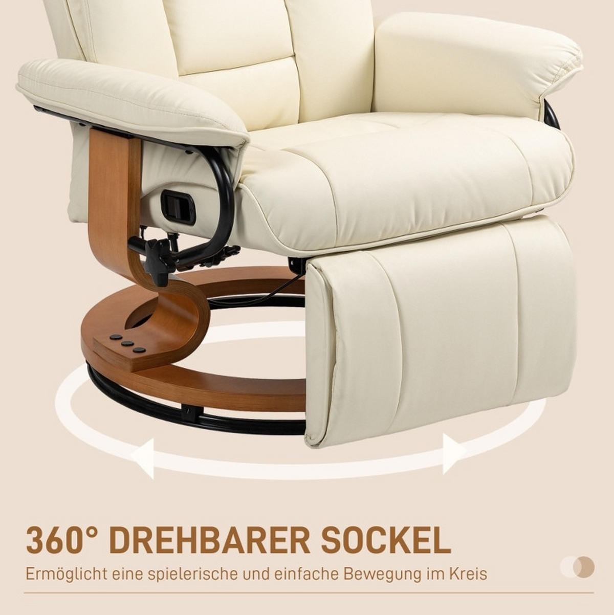DREHBARER Relaxsessel in Cremeweiß 88x78x103 cm mit Liegefunktion und Fußstütze - Creme, Kunststoff (78/103/88cm) - IVMEU