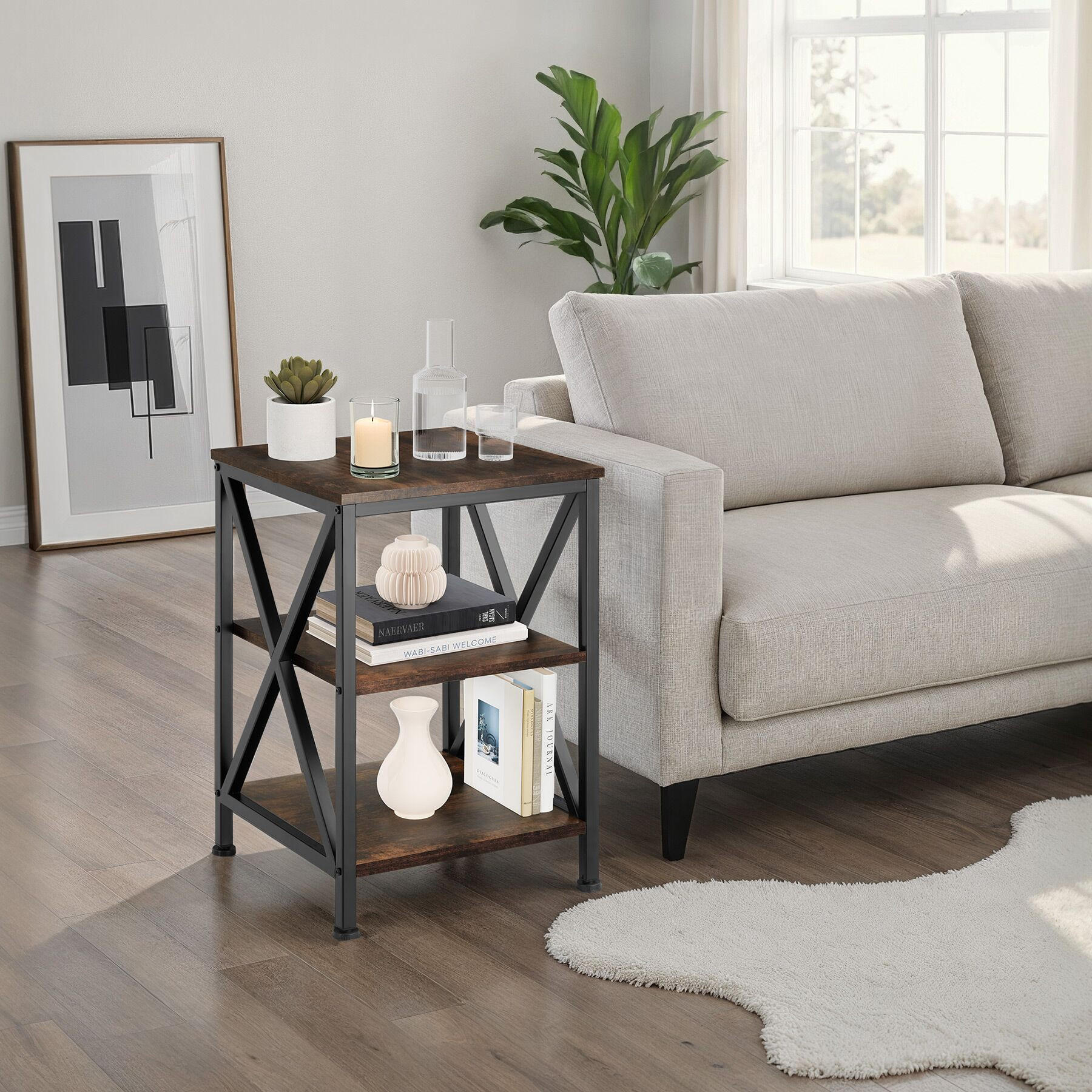 Thumbnail - tectake Beistelltisch, Rost, Holz, Beton Optik, 40.5x60.5x40.5 cm, Wohnzimmer, Wohnzimmertische, Beistelltische