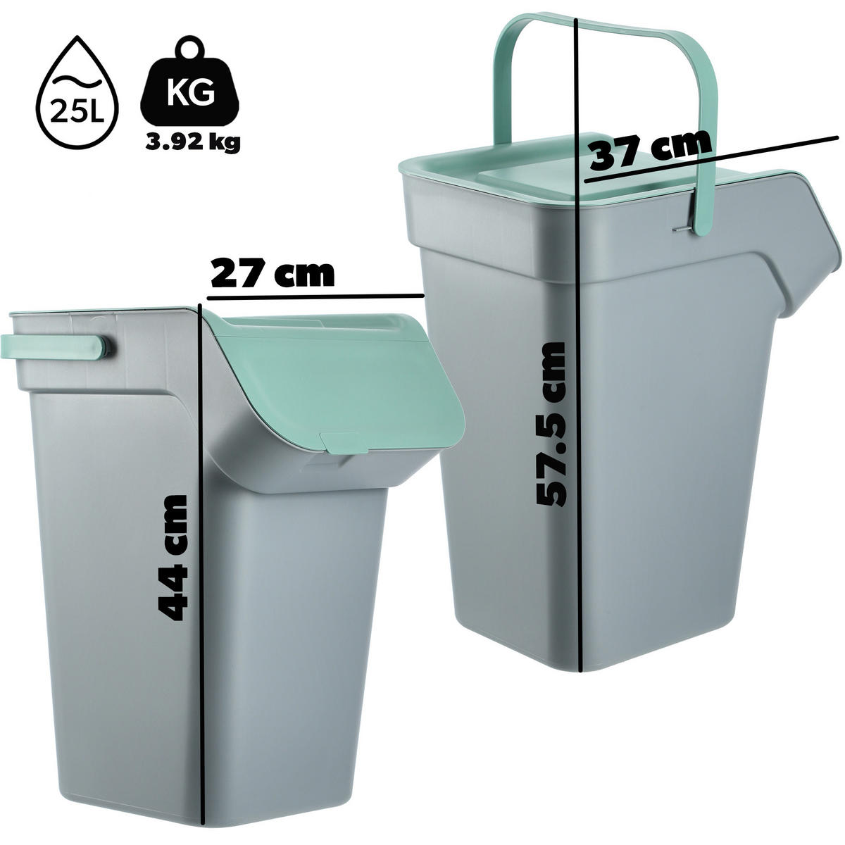 ABFALLBEHÄLTER-SET, 4x25L, Dunkelgrau - Gelb/Braun, Kunststoff (27/44cm) - KADAX