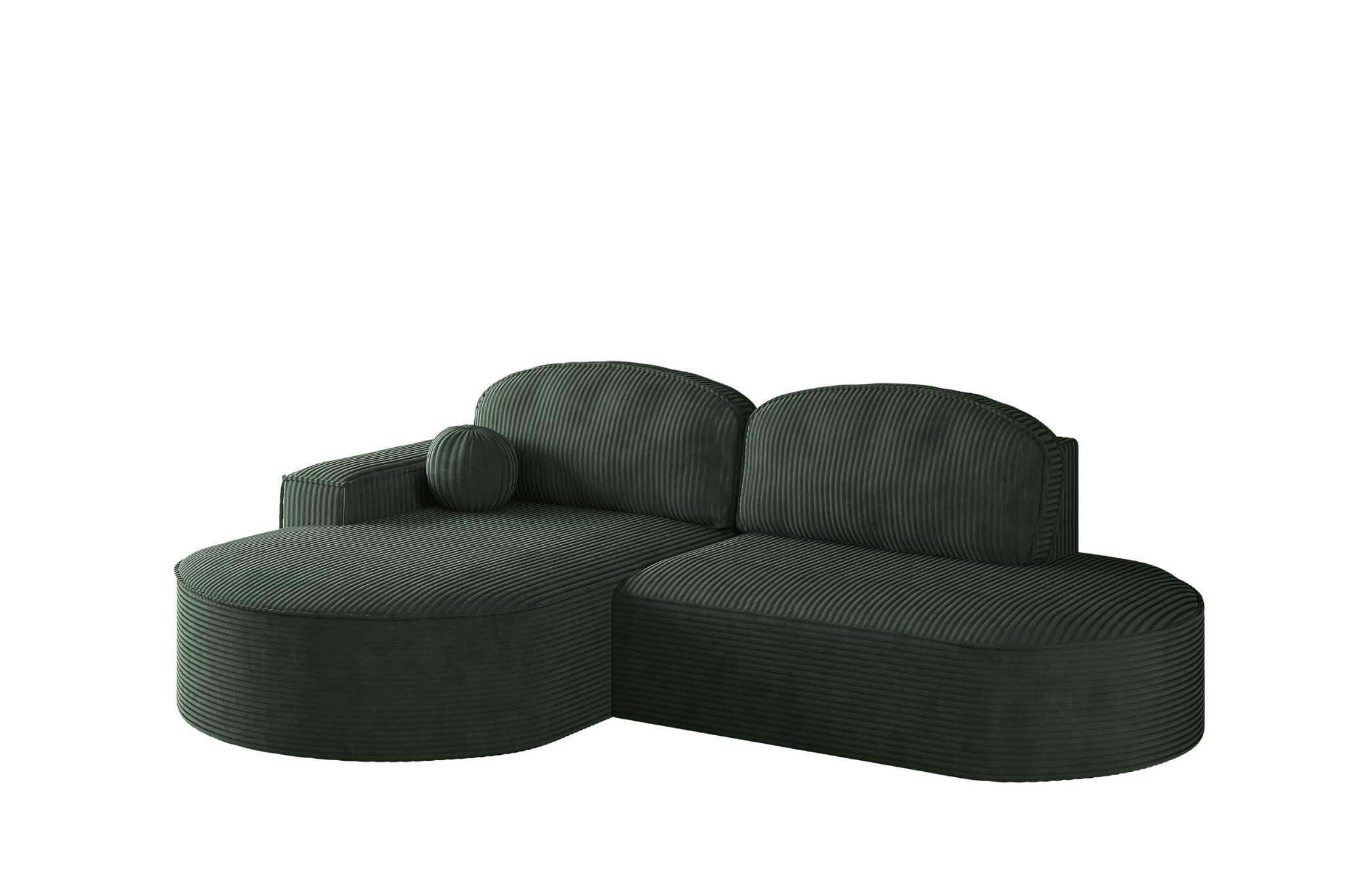 ECKSOFA mit Schlaffunktion und Bettkasten Modena Runden stoff Poso Grün Links - Grün, Holz/Textil (179/278cm) - Kaiser Möbel