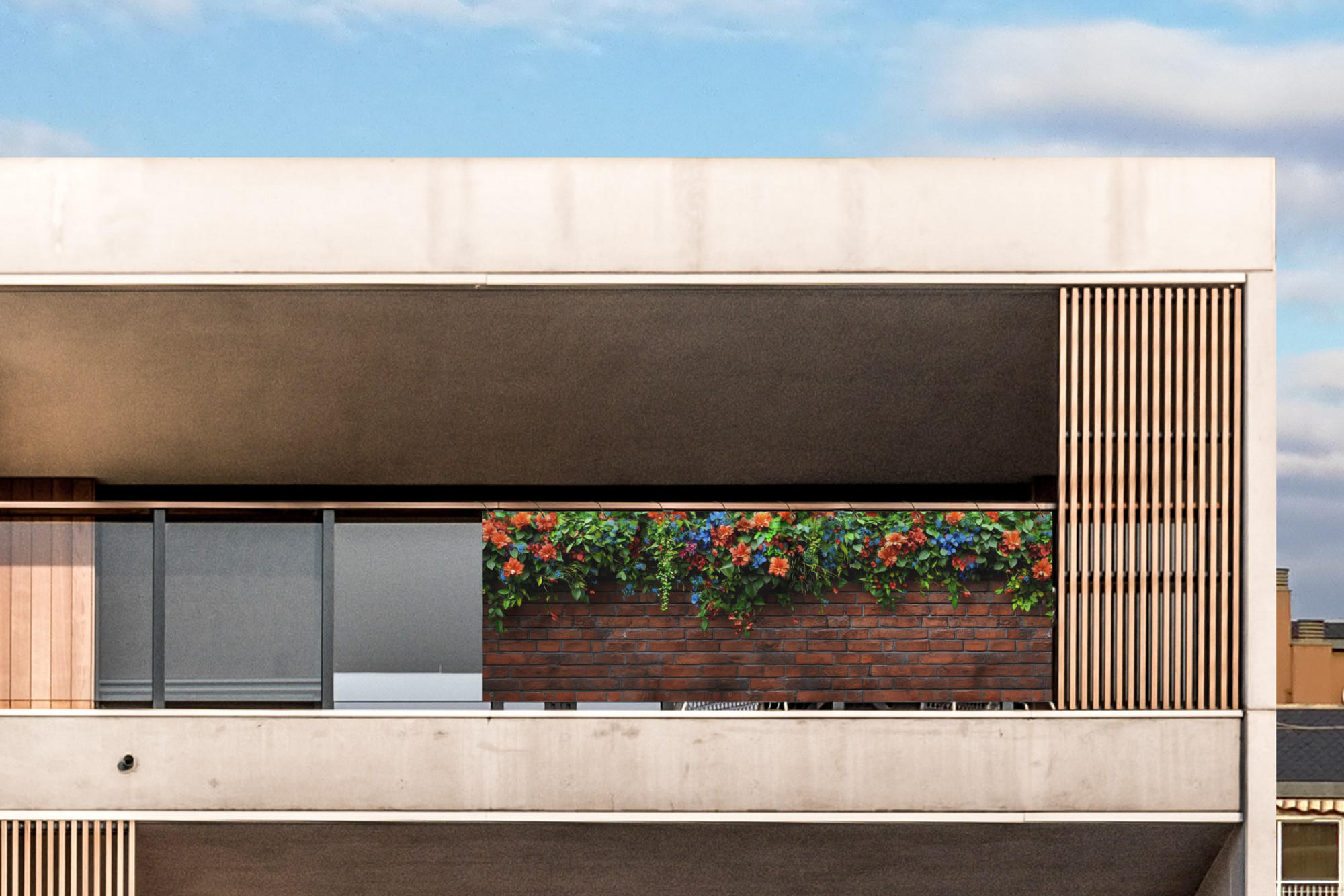 BALKON-SICHTSCHUTZ Blumen - Wand - Grün - Orange - Rotbraun, Kunststoff (300/95cm) - MuchoWow