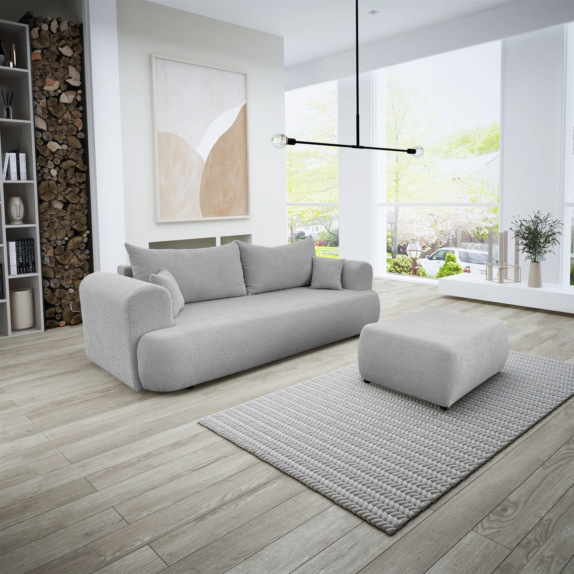 SCHLAFSOFA Anike Inkl. Polsterhocker - Grau, Holzwerkstoff/Textil (240/78/110cm) - Fun Möbel