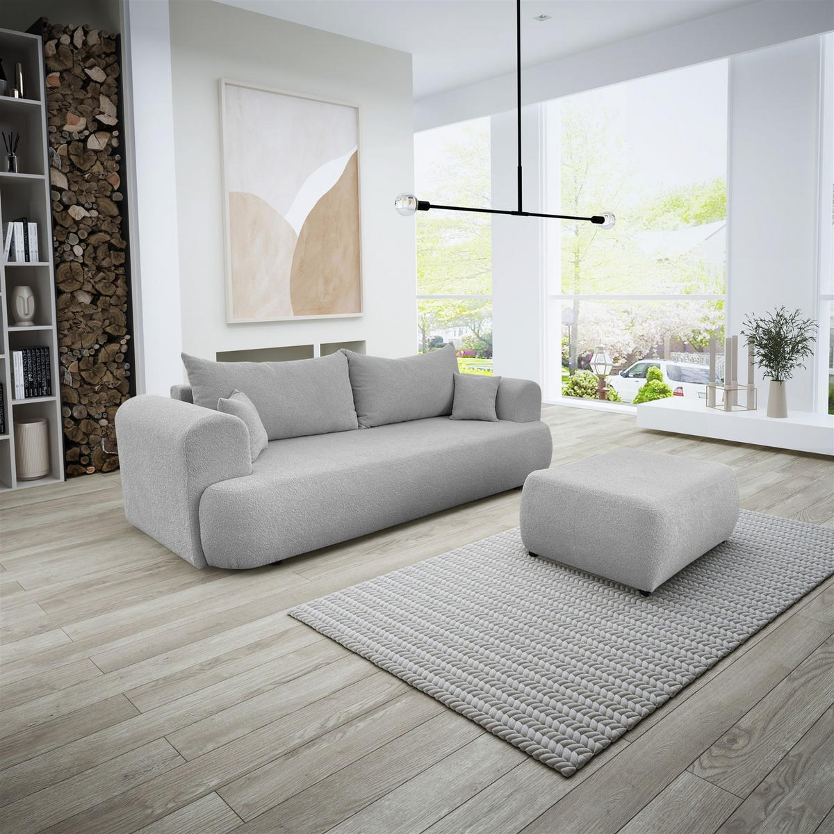 SCHLAFSOFA Anike Inkl. Polsterhocker - Grau, Holzwerkstoff/Textil (240/78/110cm) - Fun Möbel