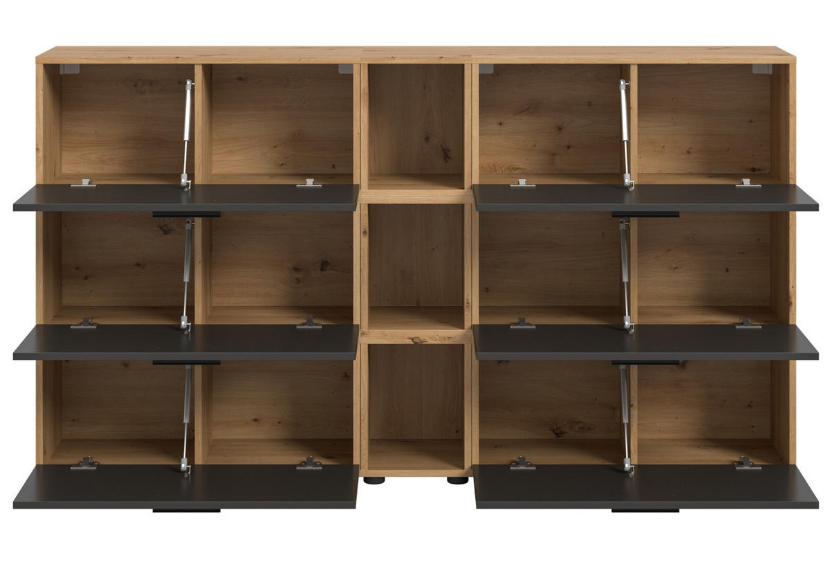 SIDEBOARD grau, Eiche Artisan 176 cm, Kommode mit Soft-Close - Schwarz/Eiche Artisan, Holzwerkstoff/Kunststoff (176/99/34cm) - Inn.Furn