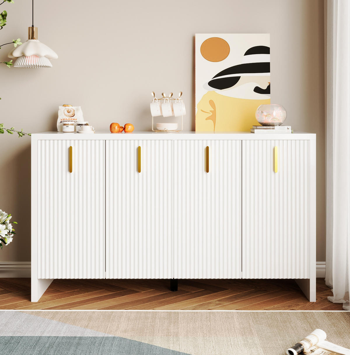 SIDEBOARD 140/38/80 cm Weiß aus Holzwerkstoff mit 4 Türen - Weiß, Holzwerkstoff (140/80/38cm) - OKWISH