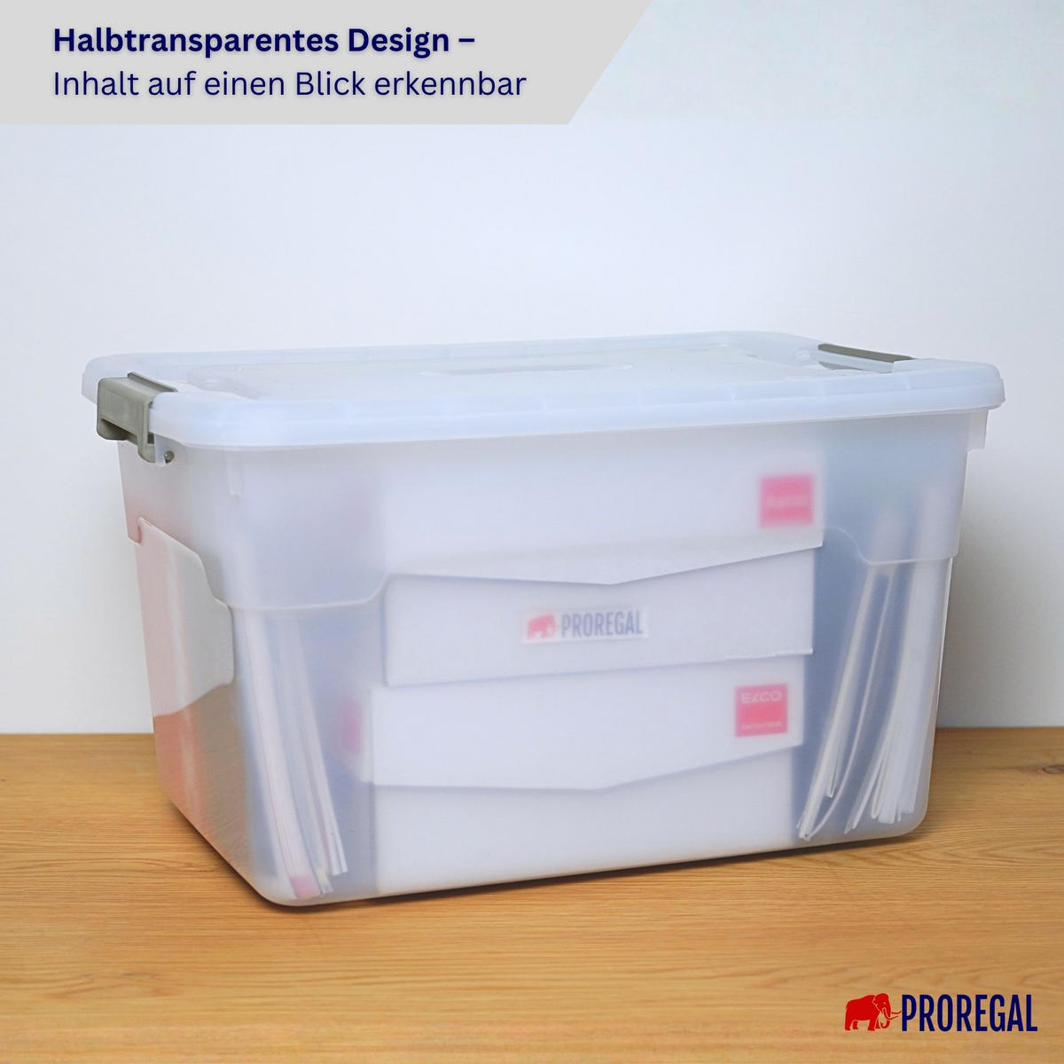 AUFBEWAHRUNGSBOX mit Deckel 45L im 6er Set Groß Rollen transparent stapelbar - Transparent, Kunststoff (52/30/38cm) - PROREGAL