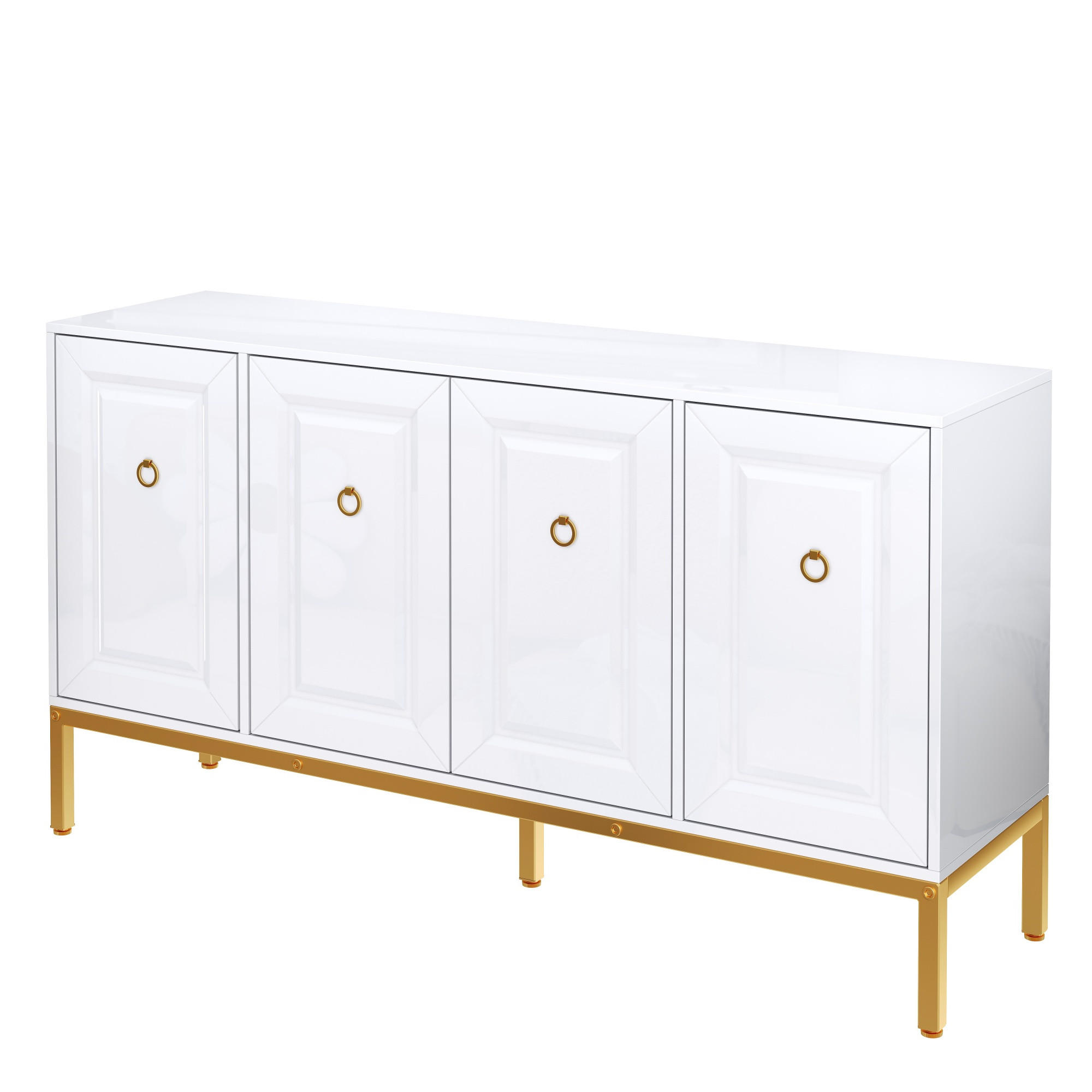 SIDEBOARD Weiß Hochglanz mit goldenen Griffen & Beinen 140×40×80 cm aus MDF & Spanplatte - Weiß, Holzwerkstoff (140/80/40cm)