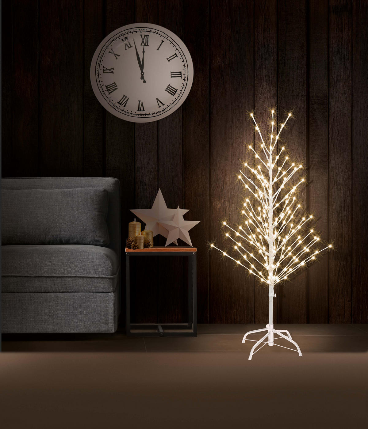 LED-LICHTBAUM Weiß - 120cm hoch mit 200 warmweißen LEDs, Timer und IP44 spritzwassergeschützt, Deko In- & Outdoor - Weiß, Kunststoff (50/50/120cm) - Northpoint