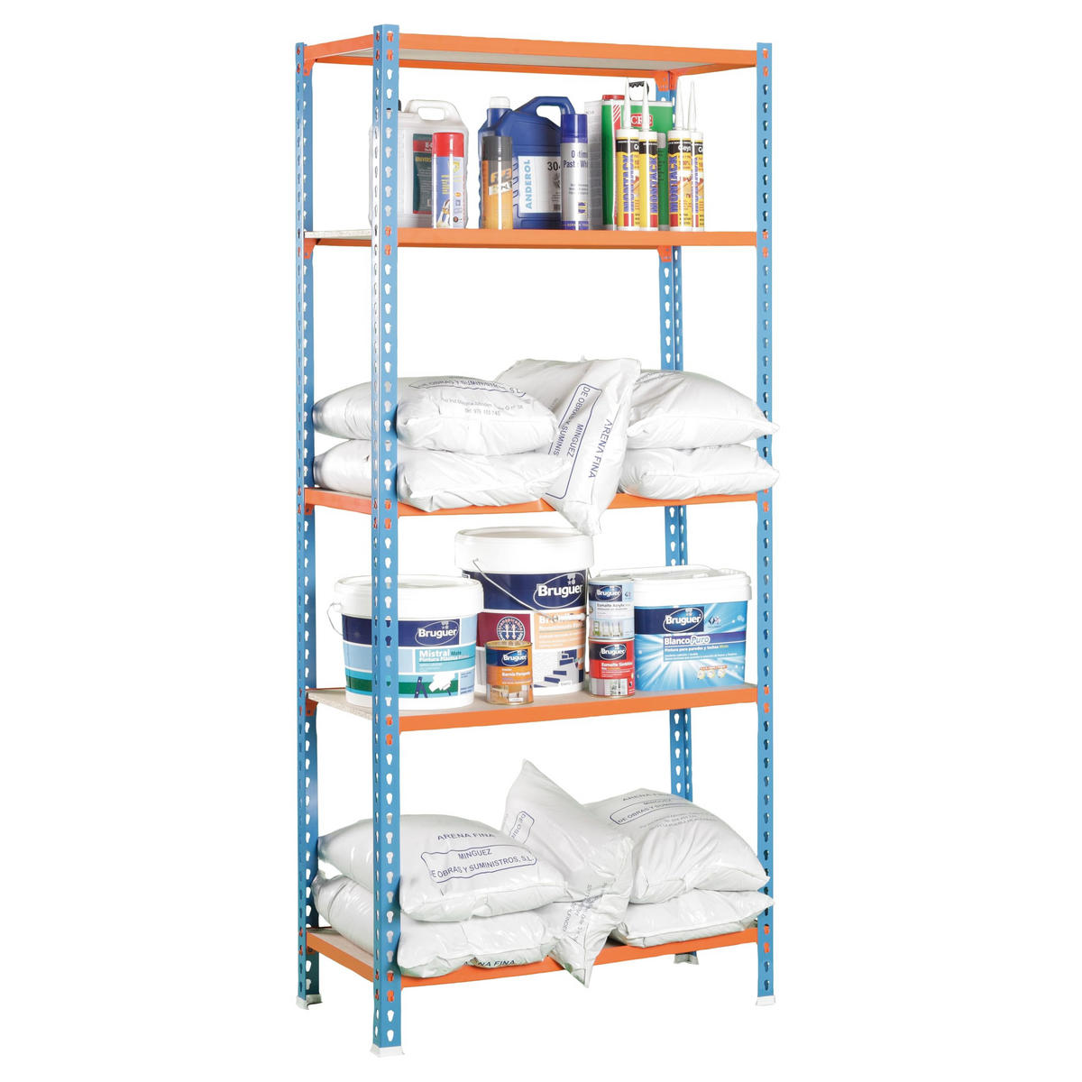 SCHWERLASTREGAL Big Muli HxBxT 200 x 100 x 50 cm 5 Fachböden Fachlast 150 kg Blau-Orange - Gelb, Metall (100/200/50cm) - PROREGAL