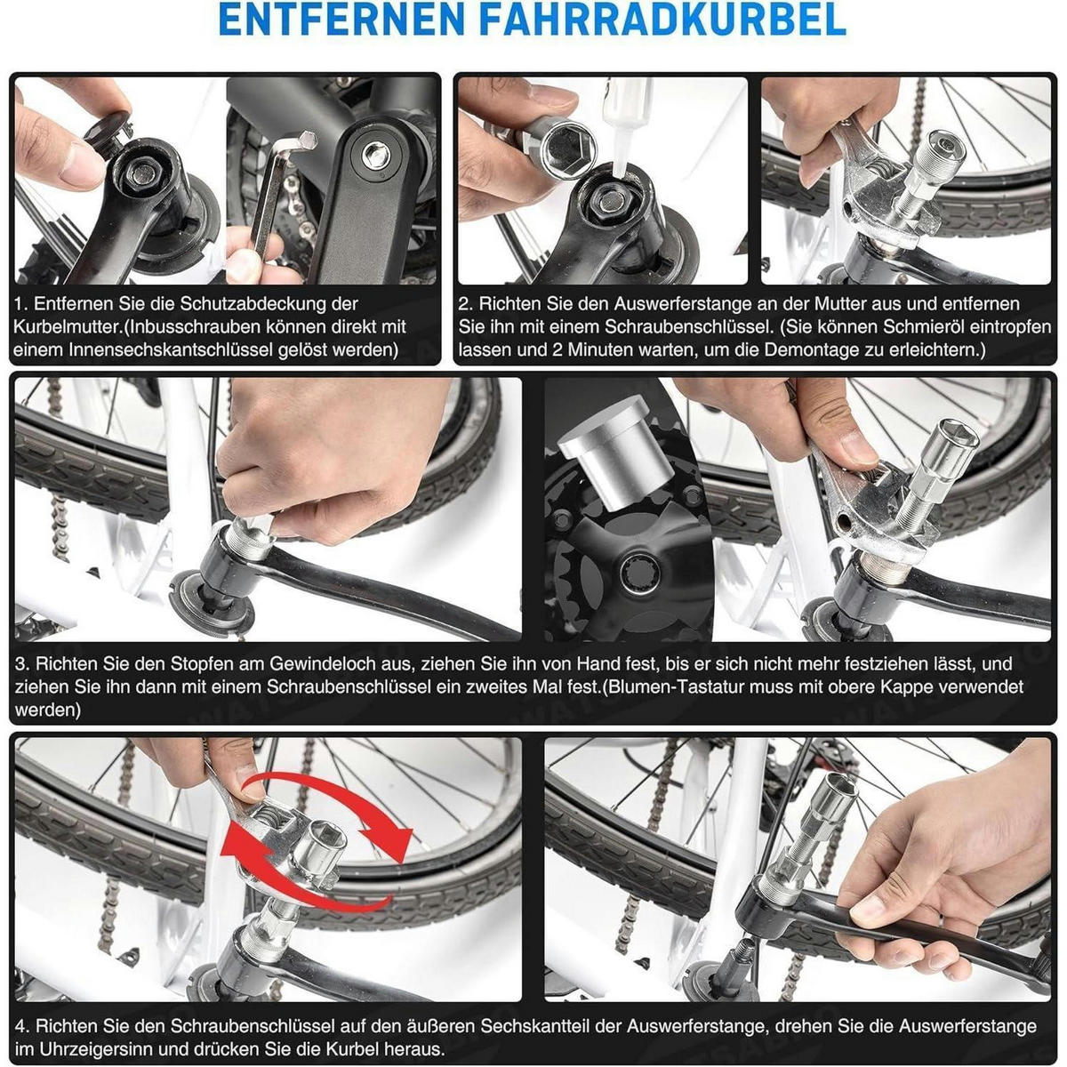 FAHRRAD Kurbelabzieher Set 14mm Universal Tretlager Werkzeug für E-Bikes und Fahrräder - Silberfarben, Metall (2/2/7.8cm)