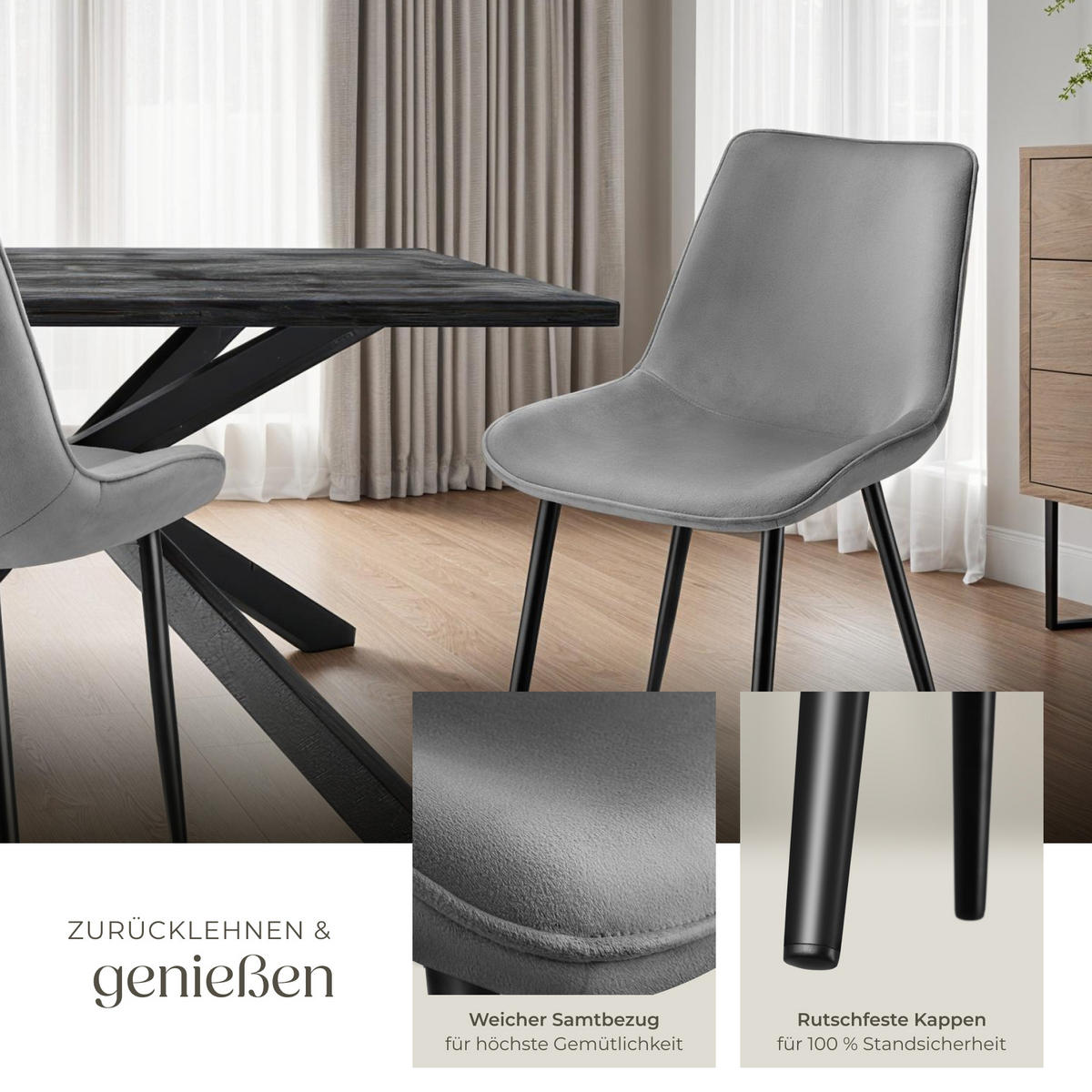 STUHL 6er Set Monroe 48 x 59 x 82 5 cm grau - Grau, Textil (48/82.5/59cm) - tectake