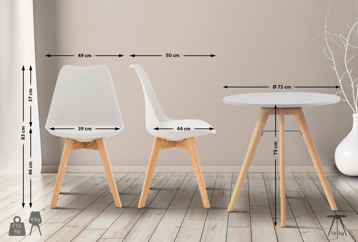TISCHGRUPPE Holz Weiß (5-teilig) - Weiß, Holz (125/83/125cm) - CLP