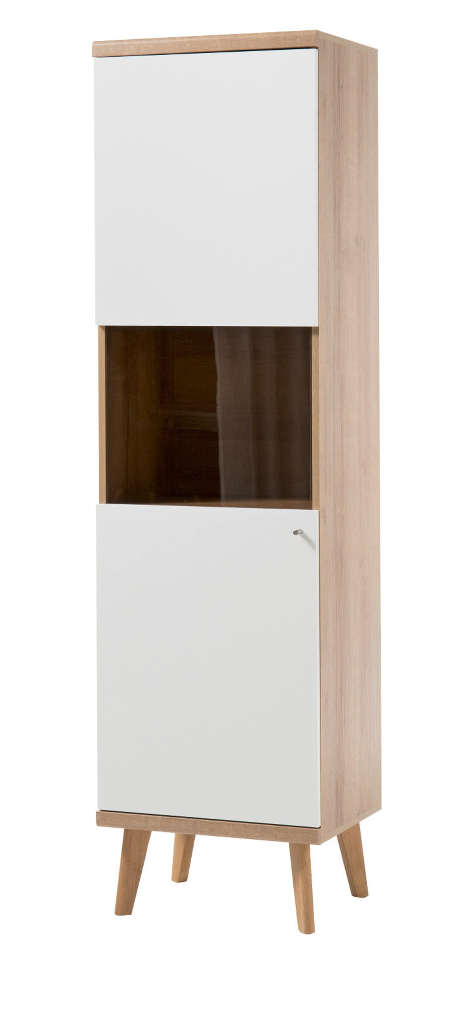 VITRINE weiß Eiche Riviera, Vitrinenschrank skandinavisch 50 x 197 cm - Eichefarben/Weiß, Holz/Holzwerkstoff (50/197/40cm) - Furn.Design