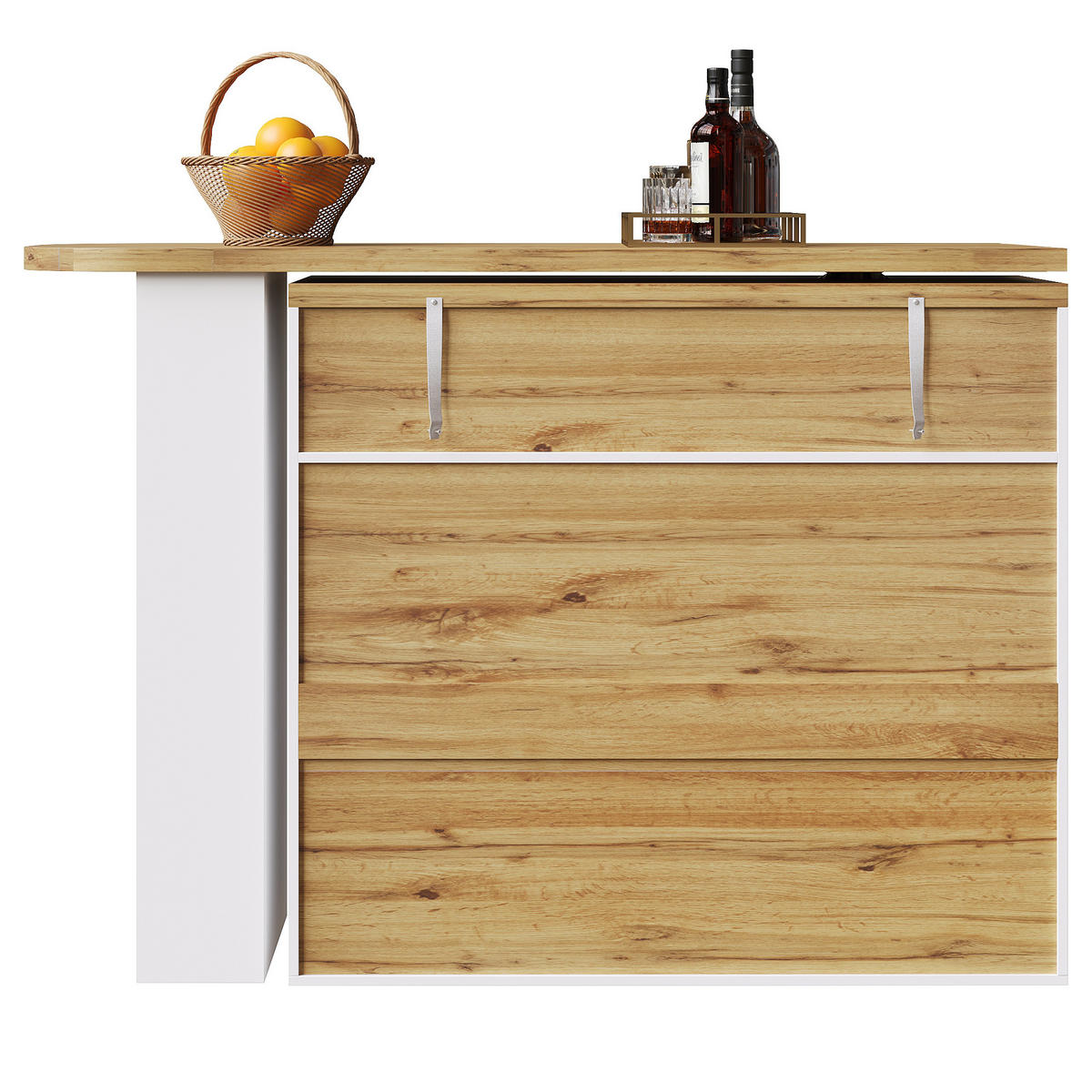 KÜCHENINSEL aus MDF 138-204x39x104 cm in Weiß mit 360° Drehfunktion - Weiß, Holzwerkstoff (204/104/39cm) - Modfu