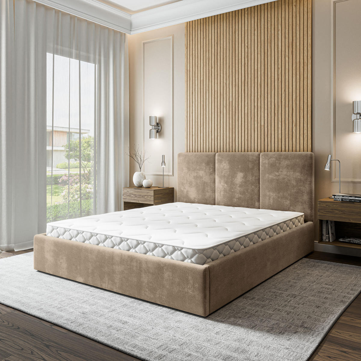 POLSTERBETT AZURI 180x200 cm mit Bettkästen - Beige - Beige, Holz (180/200cm) - MASSENO