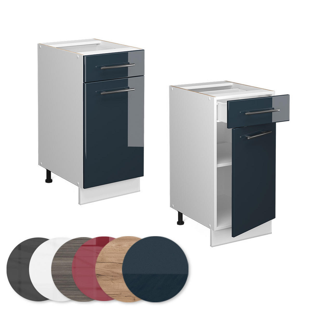 KÜCHENUNTERSCHRANK Fame-Line Dunkelblau Hochglanz 40 cm, AP Marmor - Weiß/Dunkelblau, Holzwerkstoff (40/82/60cm) - Vicco