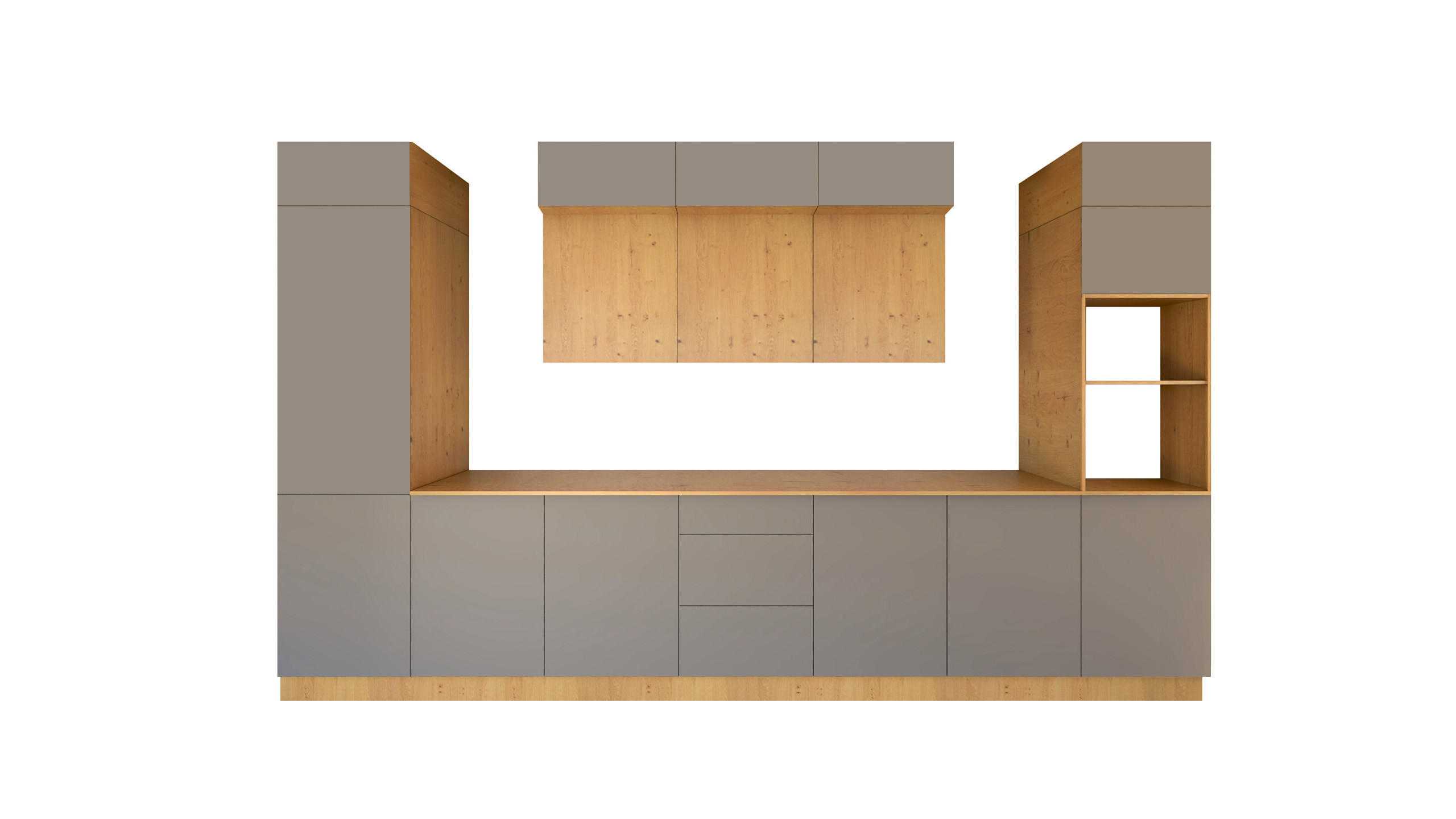 KÜCHENZEILE 420 cm - Nexa KÜ-LN-004 - in Beige & Woodline / Matt - Beige/Eiche Artisan, Holz (420/212/58cm) - ROYAL24_MARKT