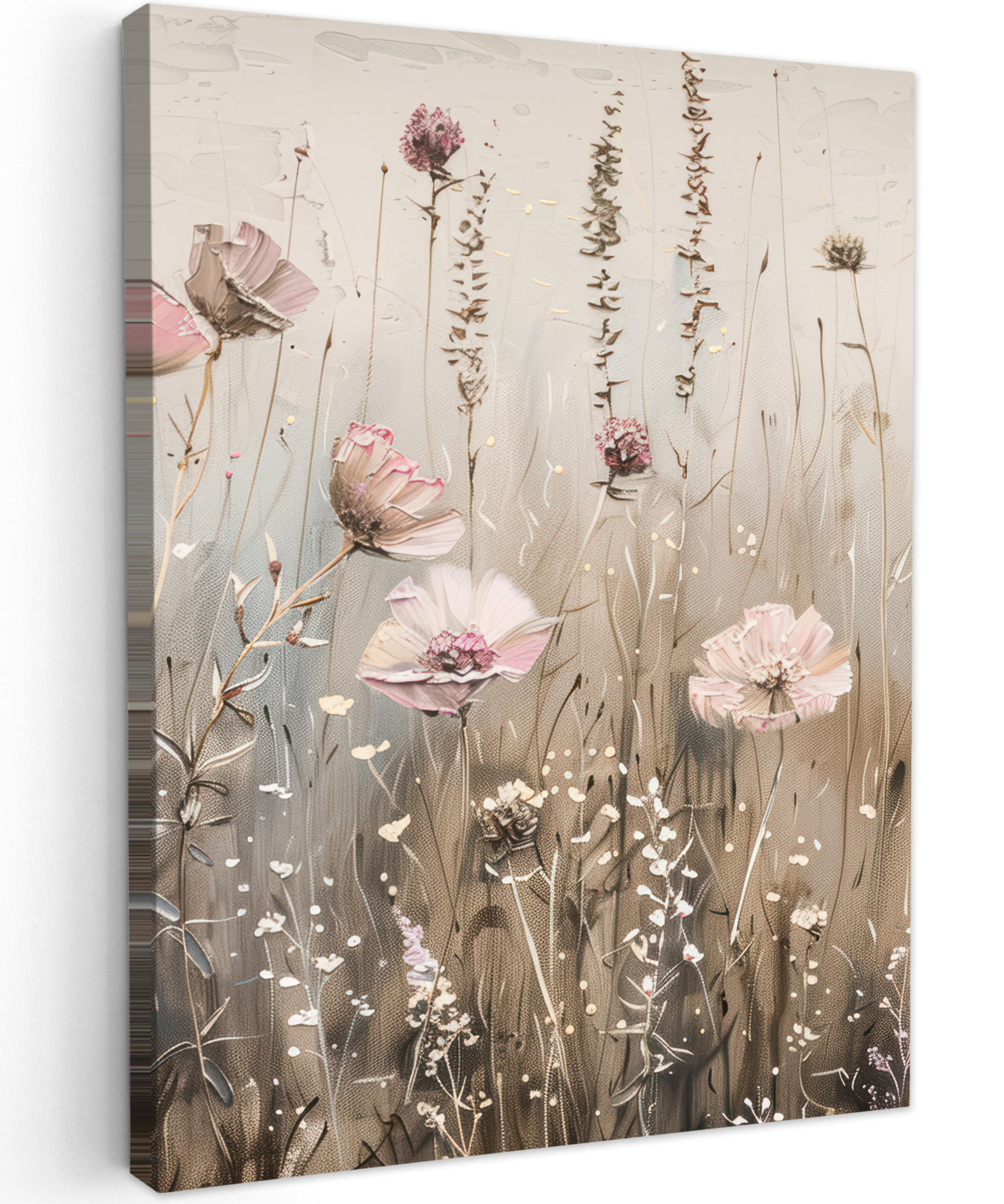 MuchoWow OBRAZ NA PLÁTNĚ Květiny - růžová - moderní - béžová 60x80 cm