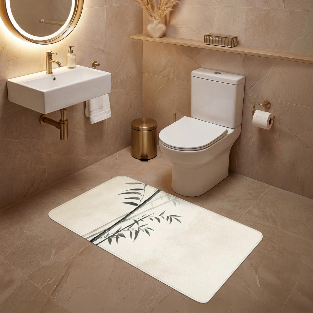 WC PŘEDLOŽKA Japandi - Bambus - béžová 120x60 cm - ecru, textil/plast (120/1cm) - OnlyWow