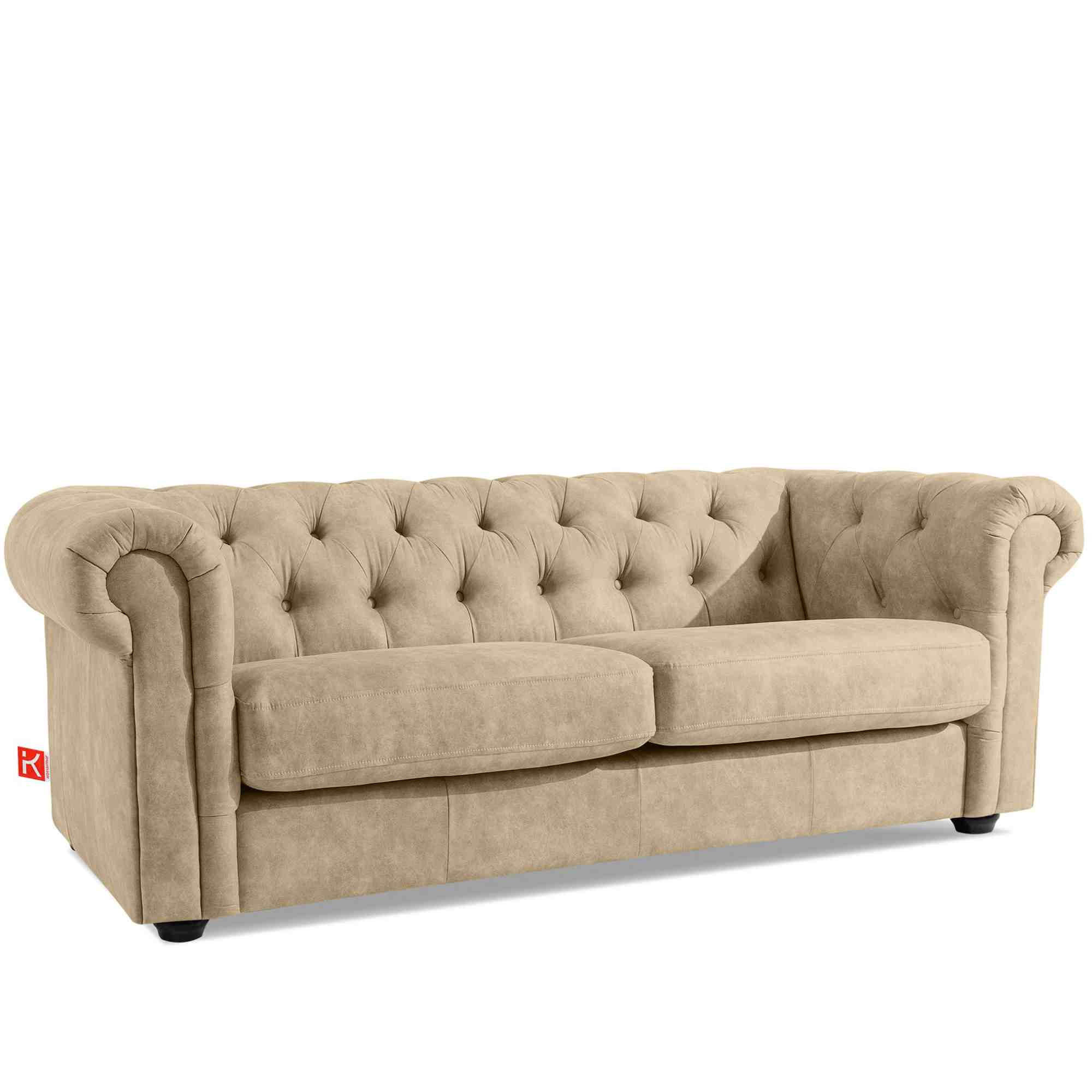 3-SITZER-SOFA GRAVO Chesterfield, Kunstleder - Wengefarben/Creme, Leder/Holz (202/72/95cm) - KONSIMO®