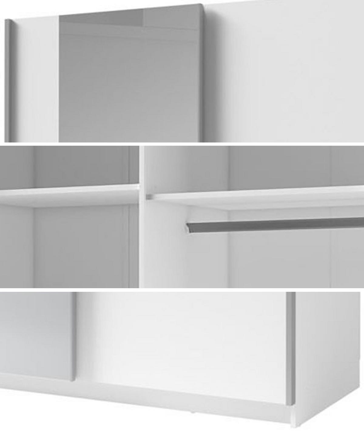 SCHWEBETÜRENSCHRANK Gozo Weiß / Spiegel 150 / 62 / 198cm - Weiß/Grau, Glas/Holz (150/198/62cm) - Feldmann-Wohnen