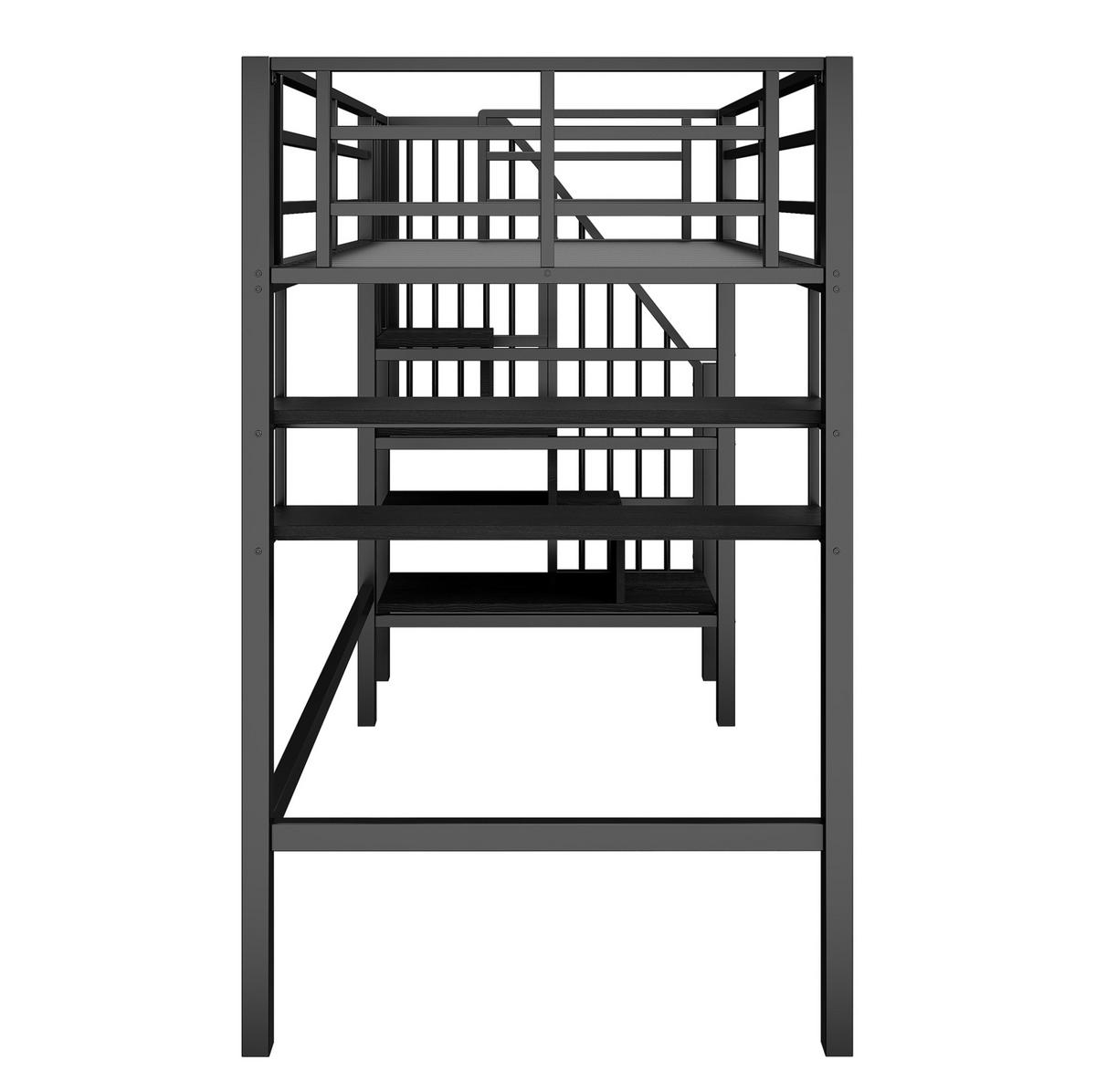 HOCHBETT 90/200 cm, Schwarz mit Stauraumleiter und Einlegeböden ohne Matratze - Schwarz, Metall (90/200cm) - MIVRAY