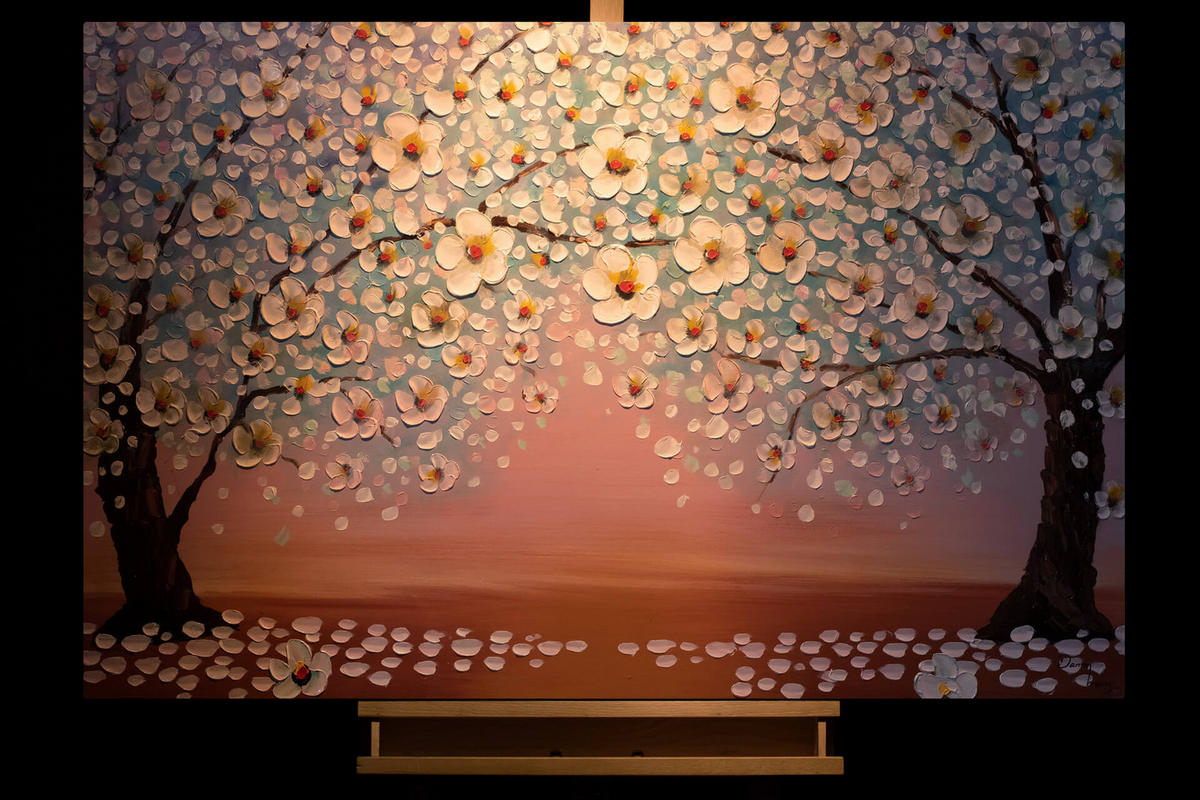 ACRYLBILD HANDGEMALT 120/80 cm - Weiß/Orange, Holz/Textil (2.02/80cm) - KUNSTLOFT
