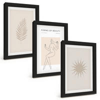 BILDER SET 3er Set - 20x30 cm Schwarzer Rahmen - Eine Sammlung minimalistischer Formen - Schwarz, Kunststoff (20/30cm) - TULUP