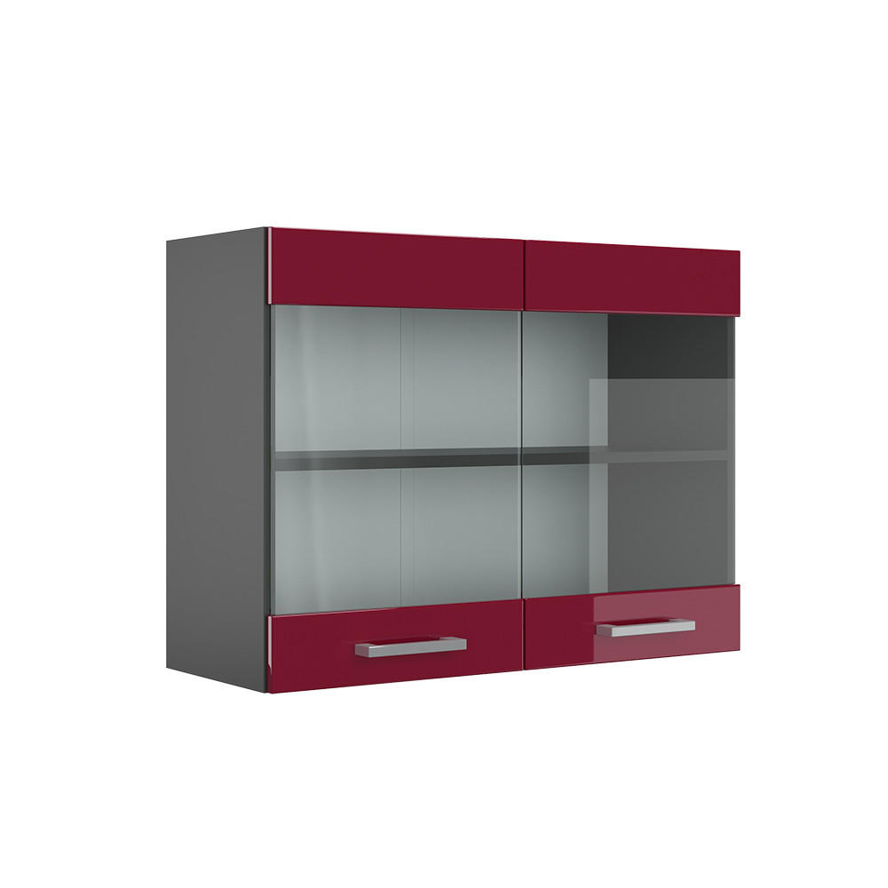 KÜCHENGLASSCHRANK R-Line Rot Hochglanz 80 cm - Bordeaux/Anthrazit, Holzwerkstoff (80/60/31cm) - Vicco