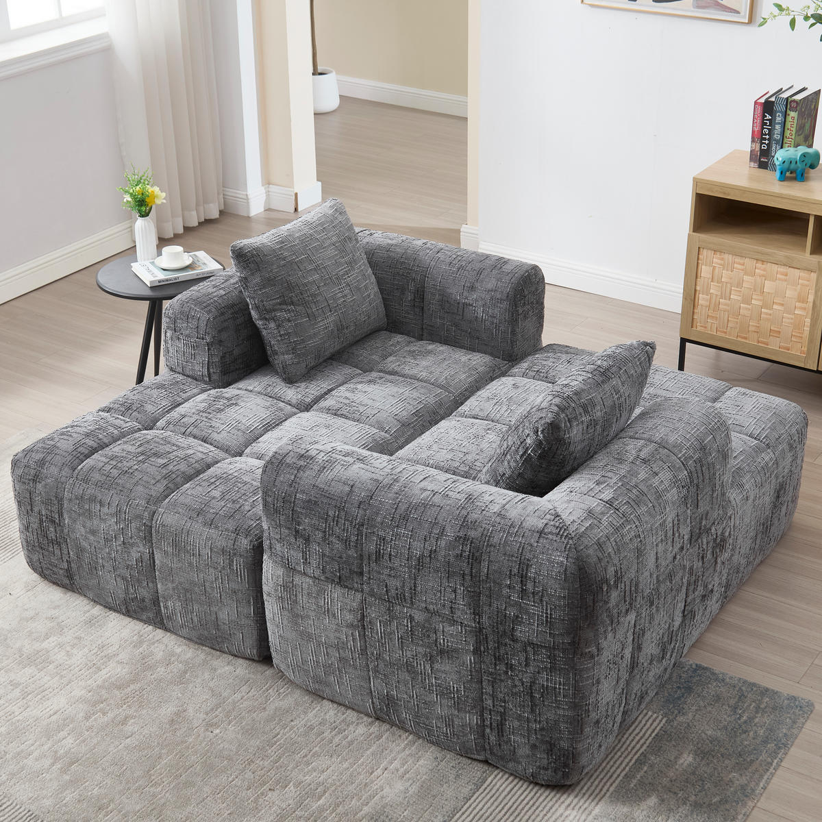 ECKSOFA chenille L-form mit chaiselongue & 3 kissen - Grau, Textil (250/158cm) - Urban Meuble