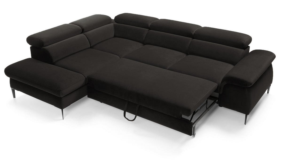SCHLAFSOFA 280 cm Amaro L mit verstellbaren Kopfstützen, Links, Schwarz - Schwarz, Holz (280/214cm) - Emporius
