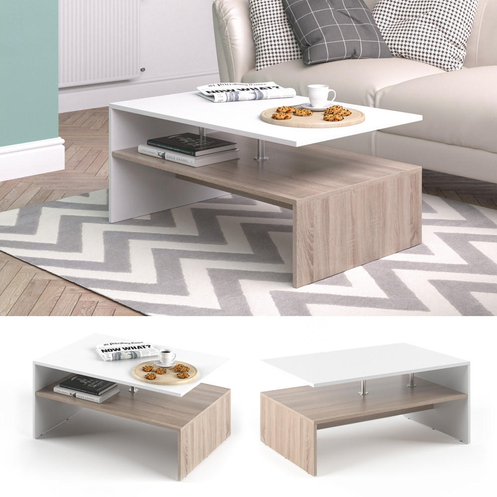 COUCHTISCH Amato Weiß/Sonoma 90 x 60 cm - Weiß/Sonoma Eiche, Holzwerkstoff (60/90/42cm) - Vicco
