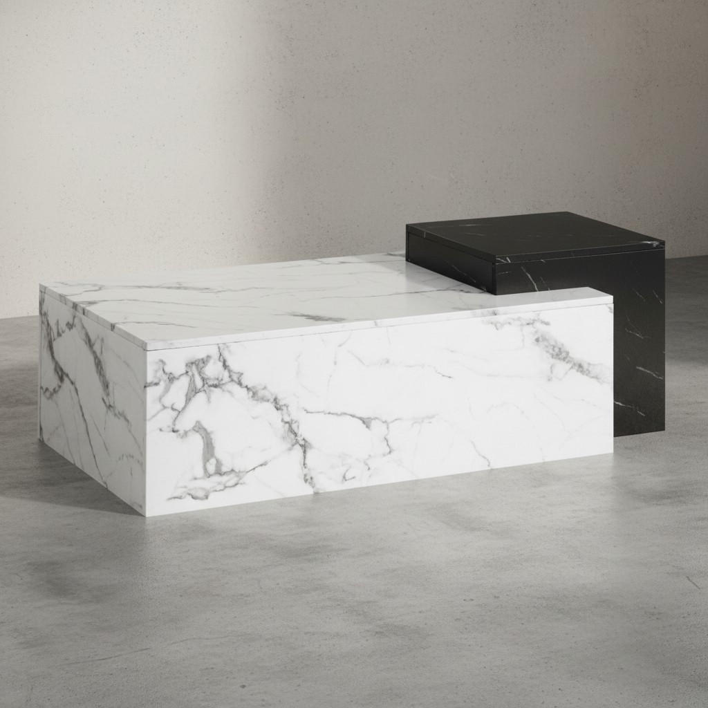 COUCHTISCH Weiß Schwarz Marmor-Optik Modern 120x60x40 cm Zwei Ebenen - Weiß, Holzwerkstoff (60/120/40cm) - KADIMA DESIGN