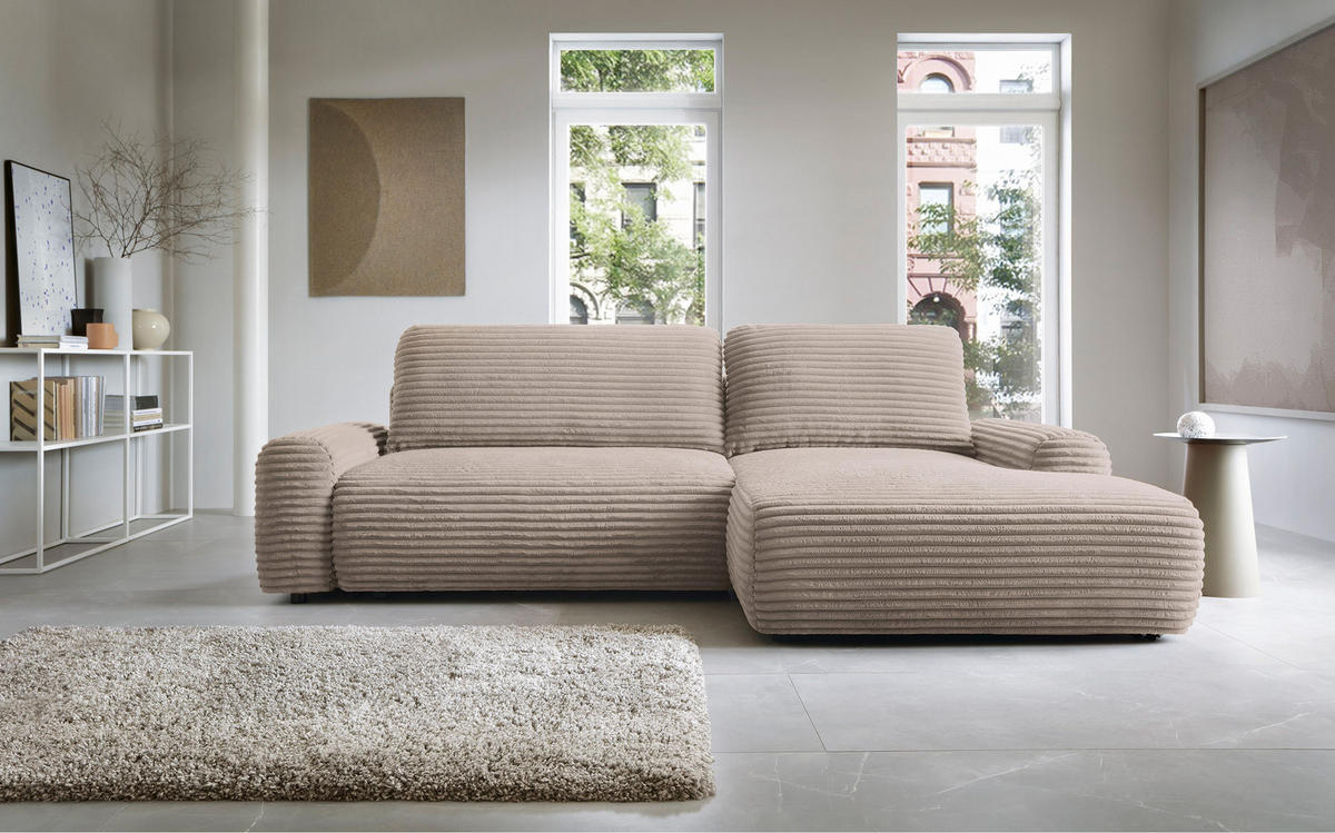 ECKSOFA Alferia Beige mit Cordbezug - Beige/Schwarz, Kunststoff/Textil (264/162cm) - Selsey