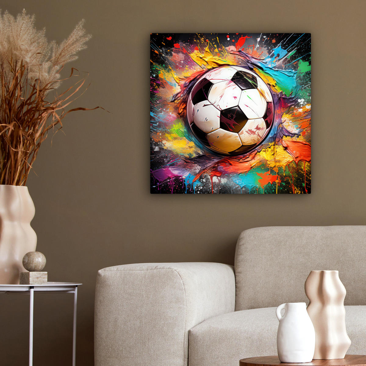 LEINWANDBILD Fußball - Farbe - Farben - Schwarz - Weiß 50x50 cm - Weiß, Textil (50/50cm) - MuchoWow