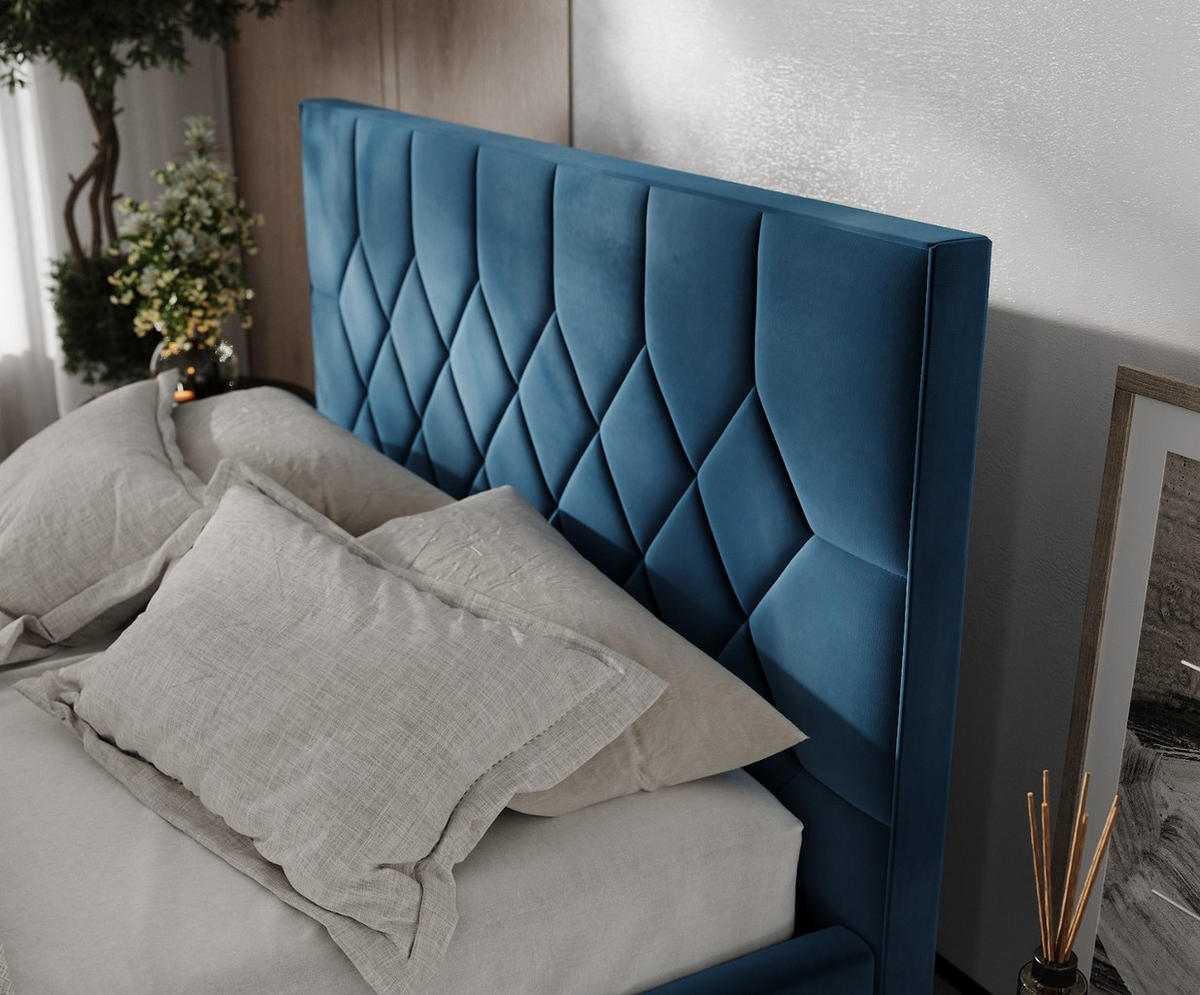 POLSTERBETT Brisa 180/200 cm Dunkelblau im Kronos Stoff - Schwarz/Naturfarben, Holz/Holzwerkstoff (180/200cm) - AltaBeds