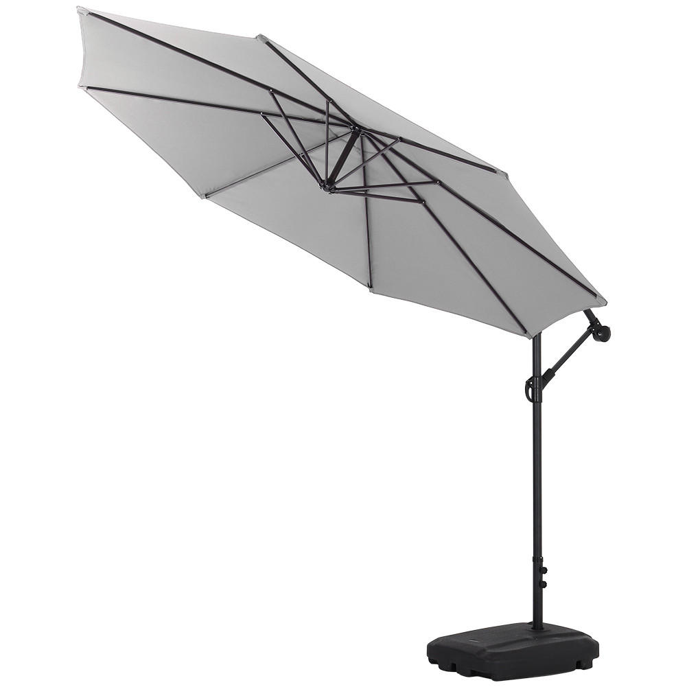 AMPELSCHIRM aus Polyester Metall in Hellgrau und befüllbarer Kunststoff-Sockel mit dem Rollen drehbar 360° neigbar 60° 3 x 2.6m - Grau, Metall (300/240cm) - Livingandhome