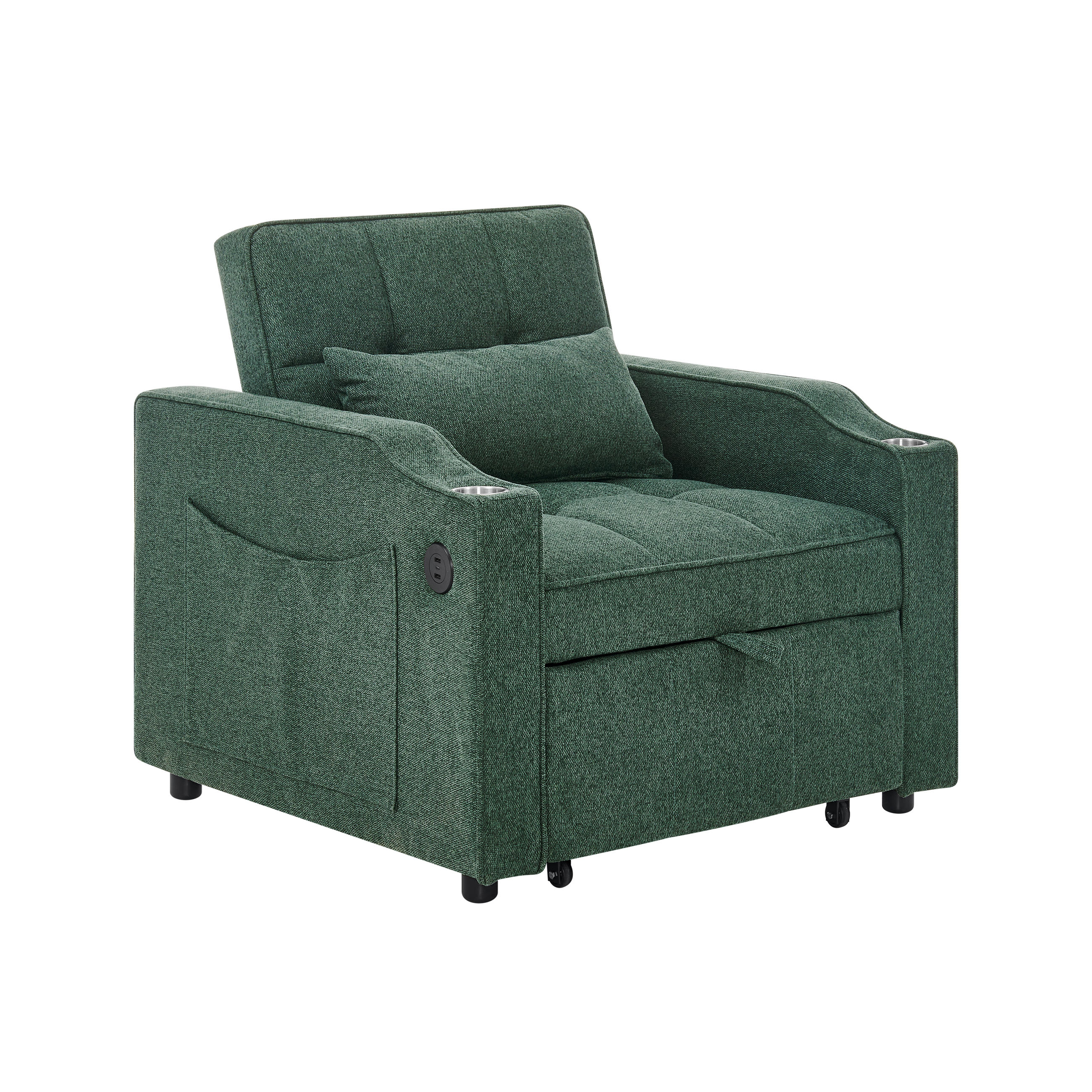 SCHLAFSESSEL DE-35033 3-in-1 mit USB-C und Getränkehalter Grün - Grün, Holz (85/86/190cm) - ComfortXL