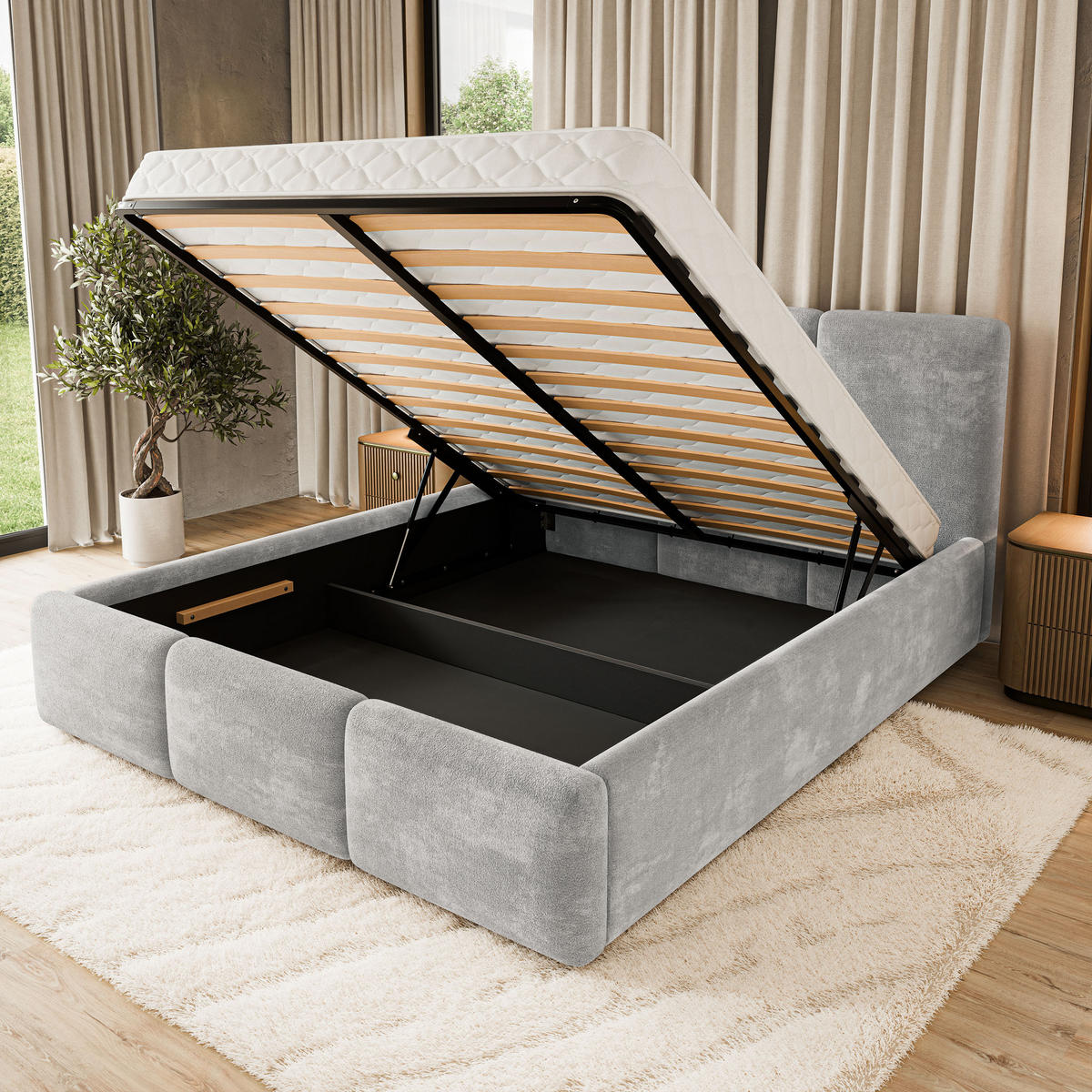 POLSTERBETT MORENA LM 160x200 cm mit Bettkästen - Hellgrau - Hellgrau, Holz (160/200cm) - MASSENO