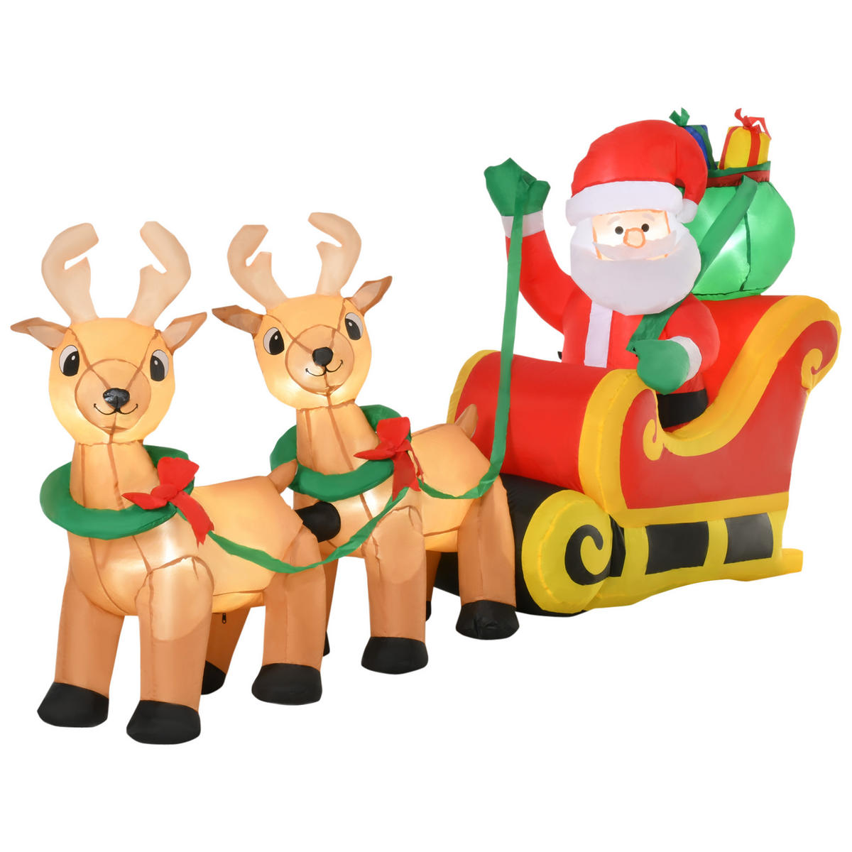 AUFBLASBARER Weihnachtsmann mit Rentieren, 6 LEDs, 240 cm Weihnachtsdeko - Multicolor, Kunststoff (57/112/240cm) - HOMCOM