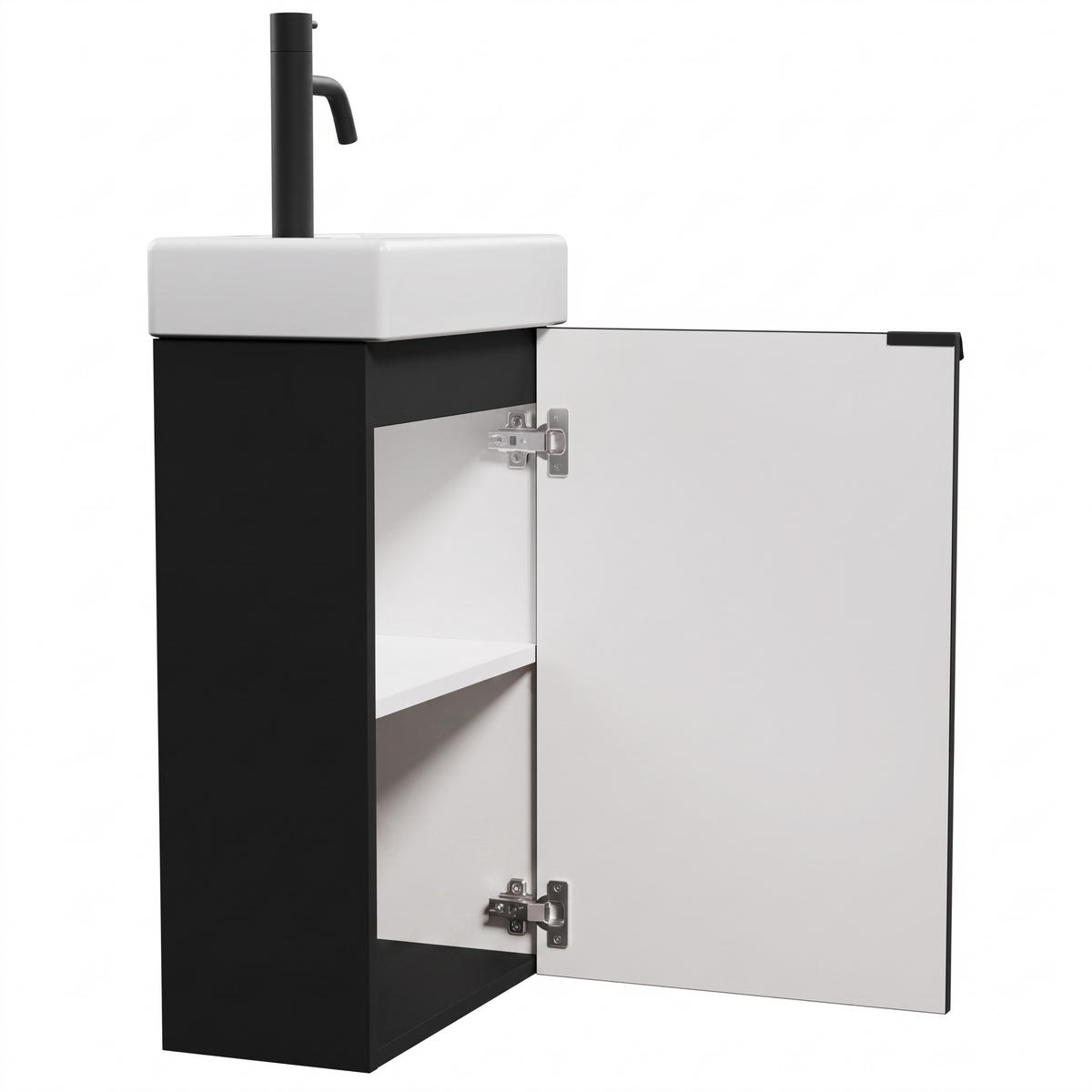 GÄSTE-WC-MÖBELSET Apollo 2 Teile Schwarz Matt - 40 x 22 x 64 cm - Schwarz, Holz (40/68/22cm) - Badplaats