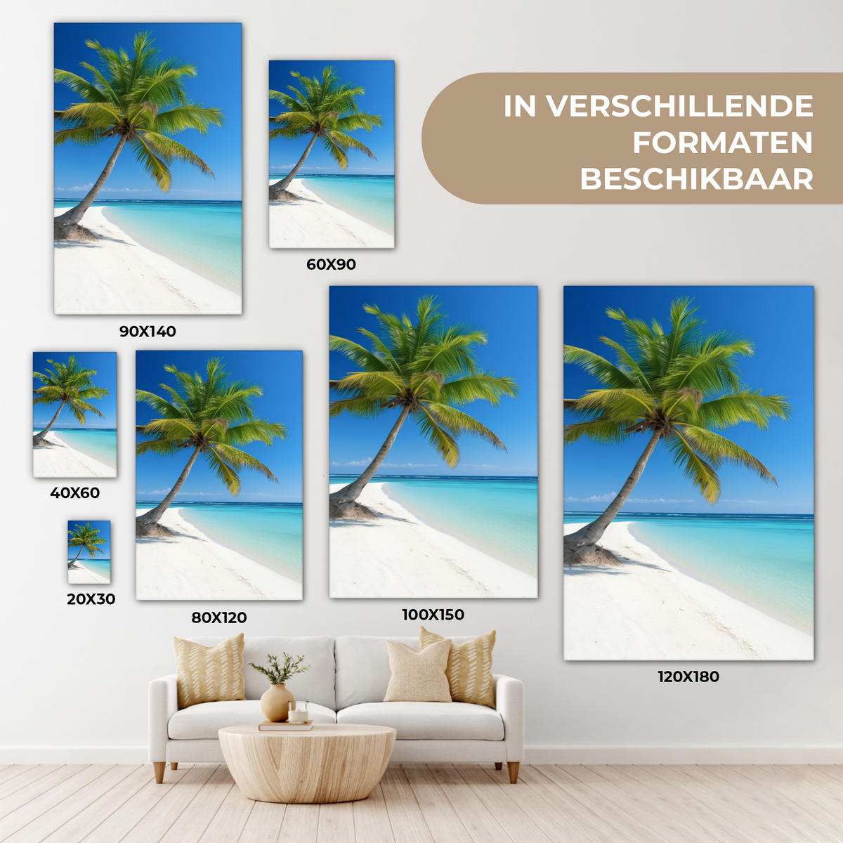 LEINWANDBILD Strand - Palme - Tropisch - Meer 40x60 cm - Grün, Textil (40/60cm) - MuchoWow