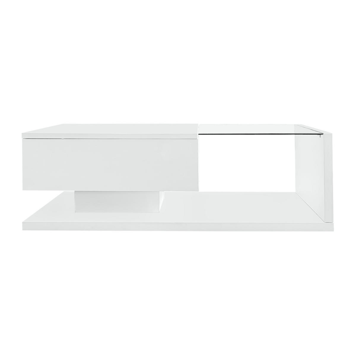 COUCHTISCH 105/55/32,5 cm hochglänzend weiß mit Glasplatte und LED-Beleuchtung - Weiß, Holzwerkstoff (105/55/32.5cm) - OKWISH