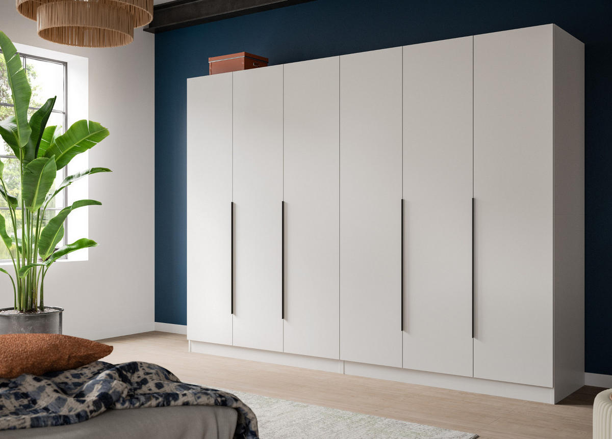 KLEIDERSCHRANK weiß 6-türig 240 x 181 cm, Drehtürenschrank mit Kleiderstange - Schwarz/Weiß, Holzwerkstoff/Kunststoff (240/181/52cm) - Inn.Furn