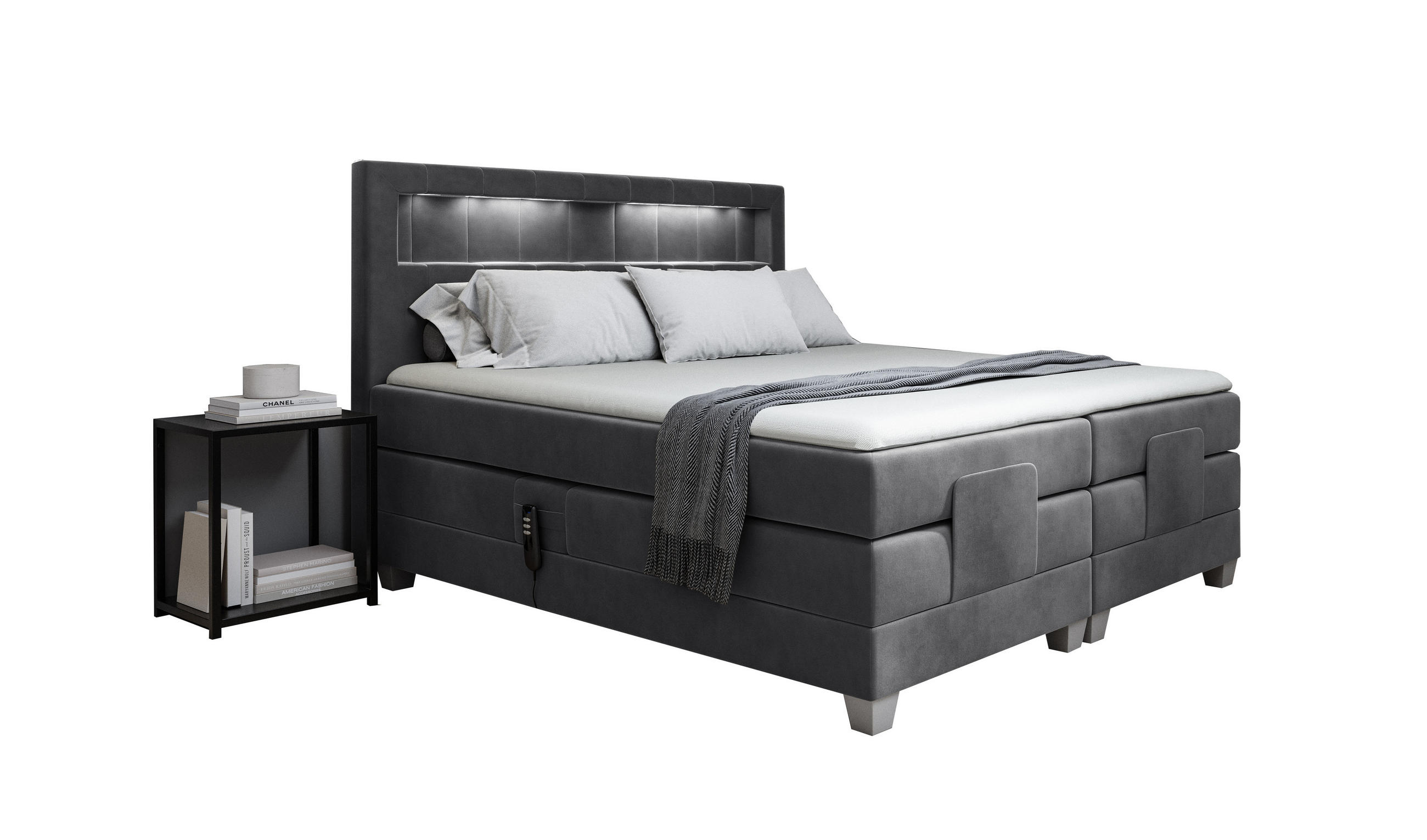 Meblini Boxspringbett Dunkelgrau 140x200 cm