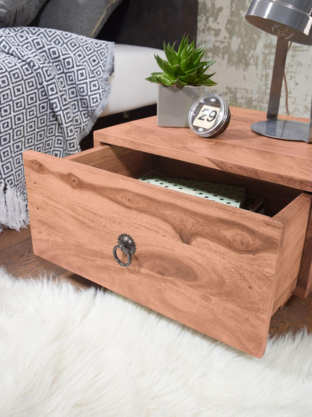 NACHTTISCH Massivholz Schublade Landhausstil Handgefertigt NAKO, Beige 40x40x25 cm - Beige, Holz/Metall (40/25/40cm) - KADIMA DESIGN