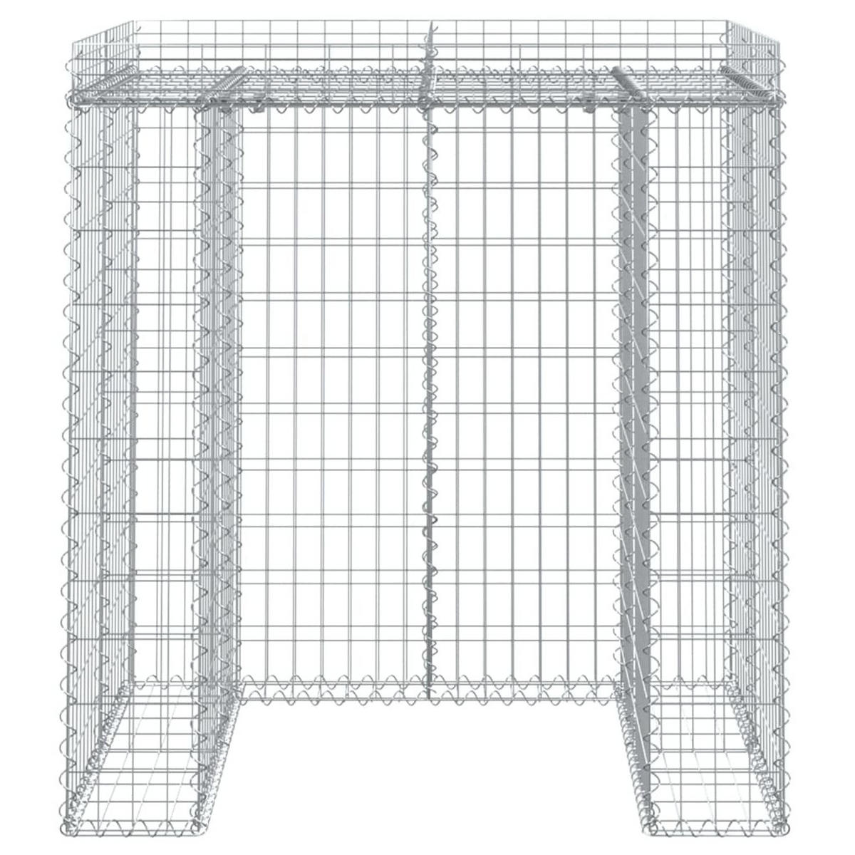 1ER Gabionen Mülltonnenbox ESOL mit Dach | 120x110x91cm | Für 1 Tonne - Silberfarben, Metall (110/120/91cm) - DELUKE