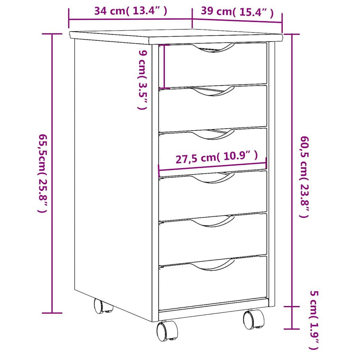 ROLLSCHRANK Mit Schubladen Moss Grau Massivholz Kiefer - Grau, Holz (39/65.5/34cm) - vidaXL